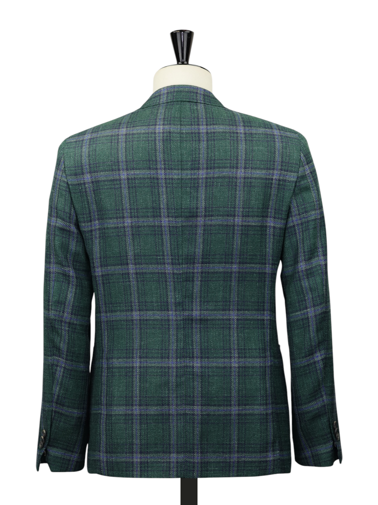 Caruso Bottle Green & Blue Wool, Silk & Linen Windowpane Boheme Jacket