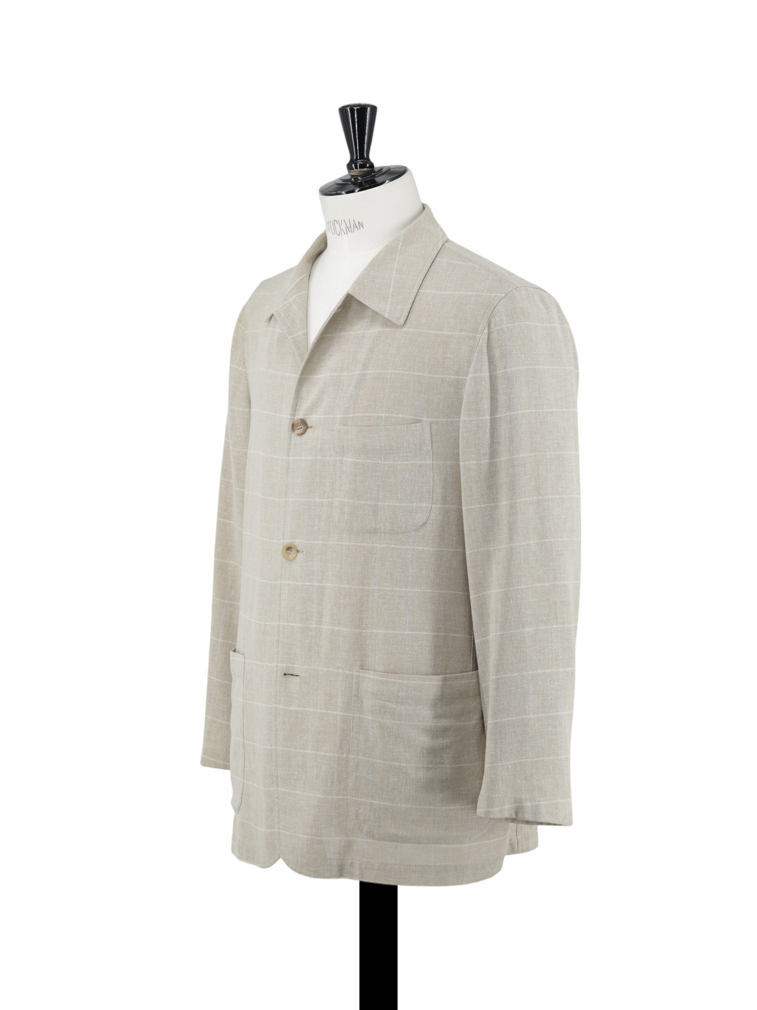 Brioni Sand Wool, Linen & Cotton Windowpane Overshirt Jacket
