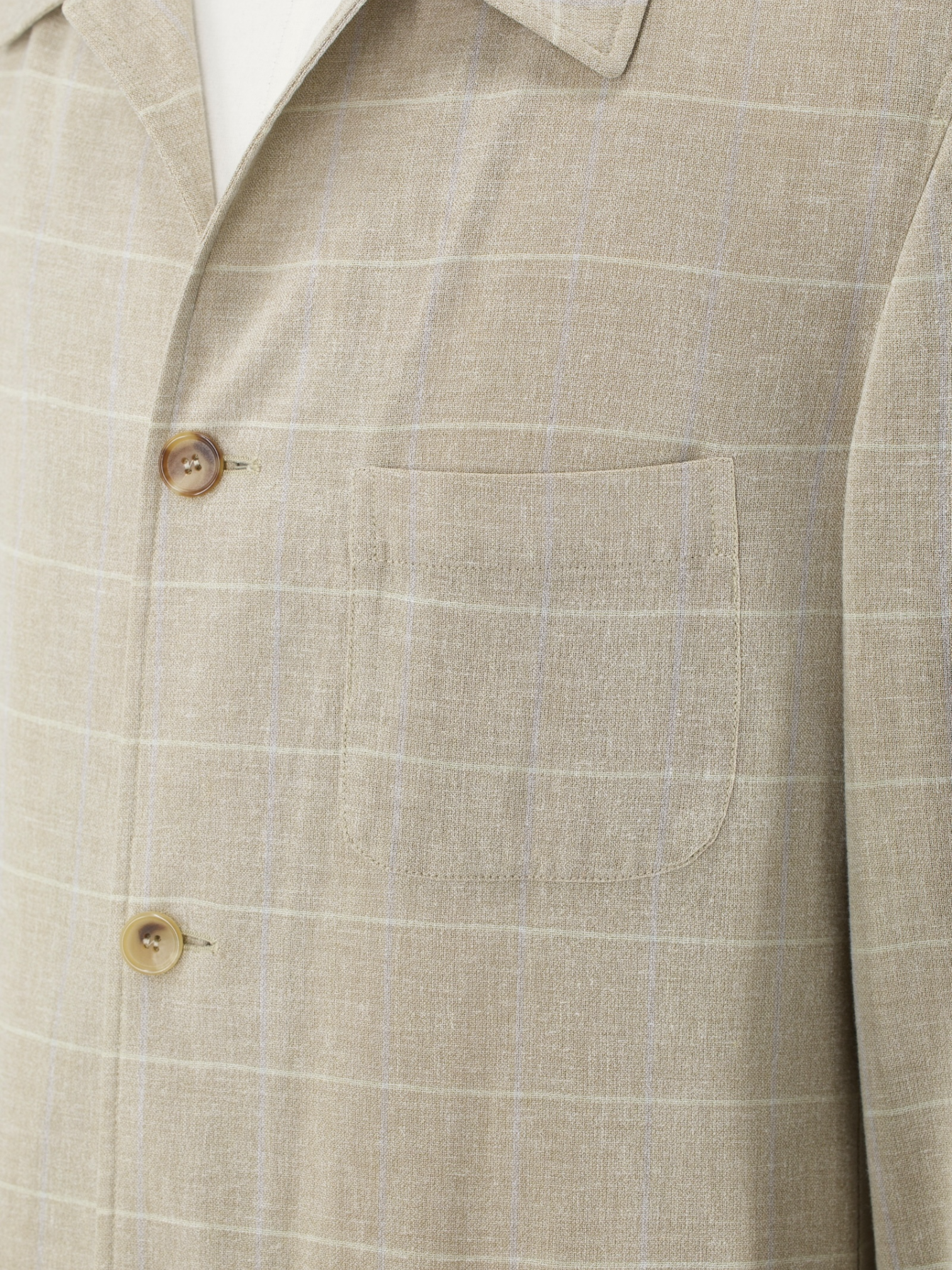 Brioni Sand Wool, Linen & Cotton Windowpane Overshirt Jacket