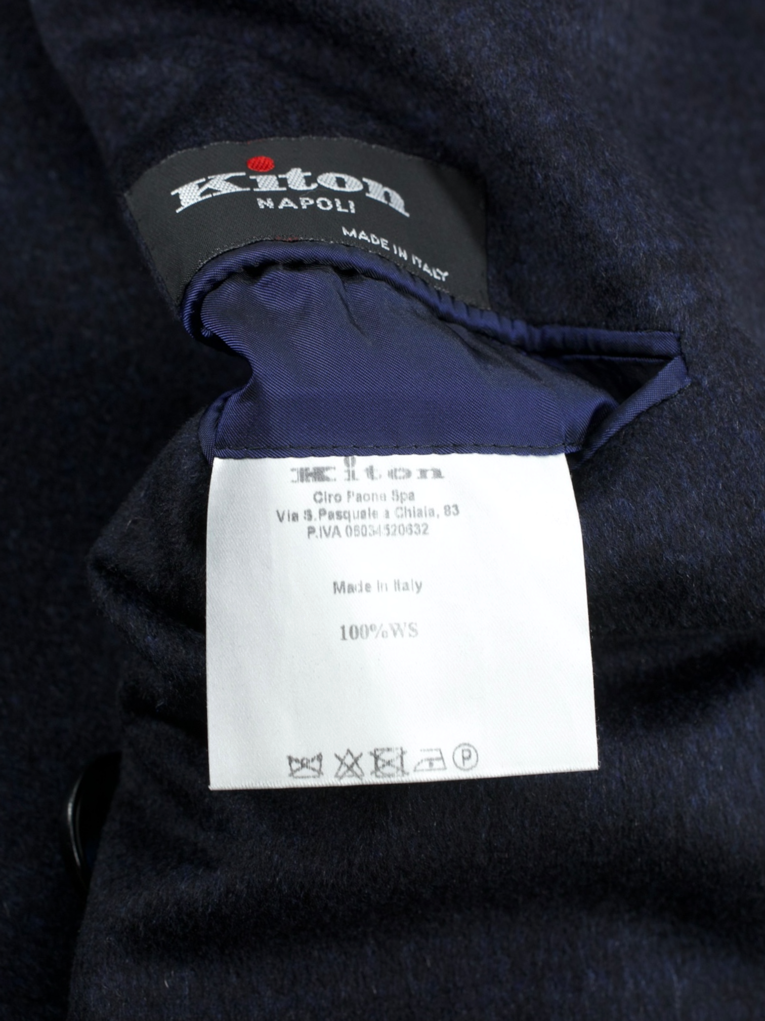 Kiton Navy Pure Cashmere Double-Breasted Shadow-Check Overcoat