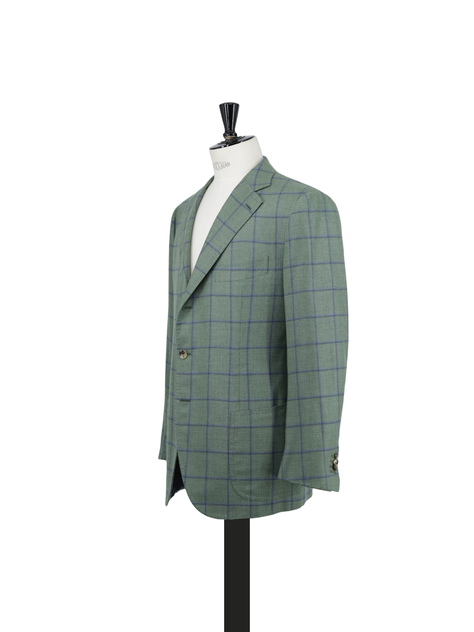 Cesare Attolini Light Green & Blue Cashmere Silk Blend Windowpane Jacket