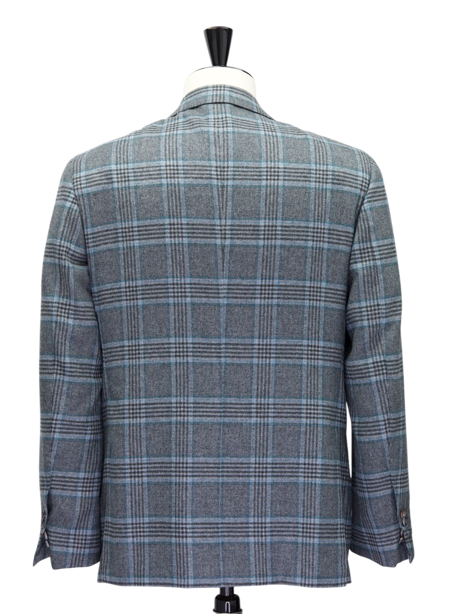 Kiton Grey & Turquoise Cashmere, Vicuna & Silk Glenplaid Jacket