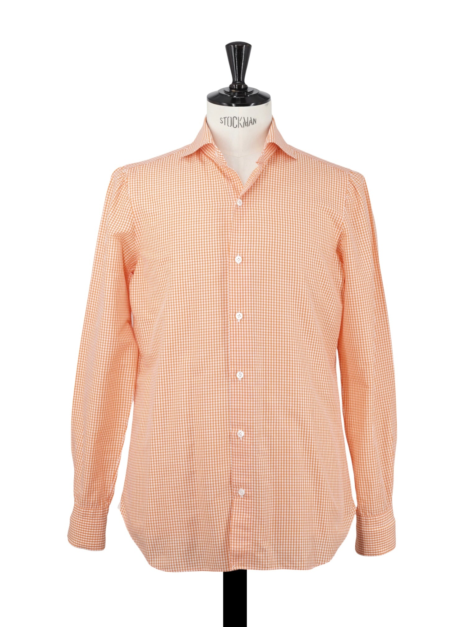 Finamore Orange & White Cotton Gingham Check Shirt