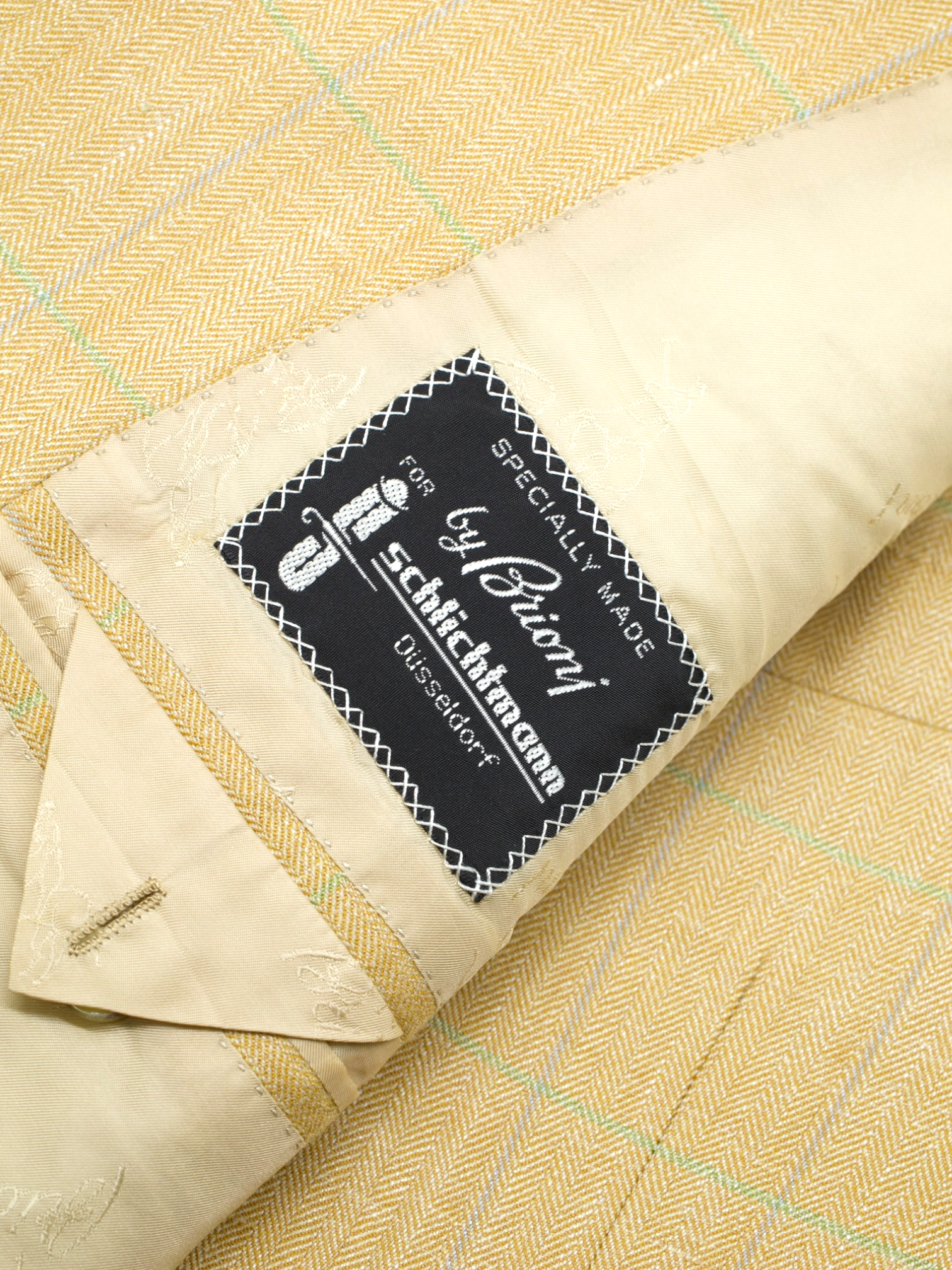 Brioni Light Yellow & Green Wool, Silk & Linen Windowpane Nomentano Jacket