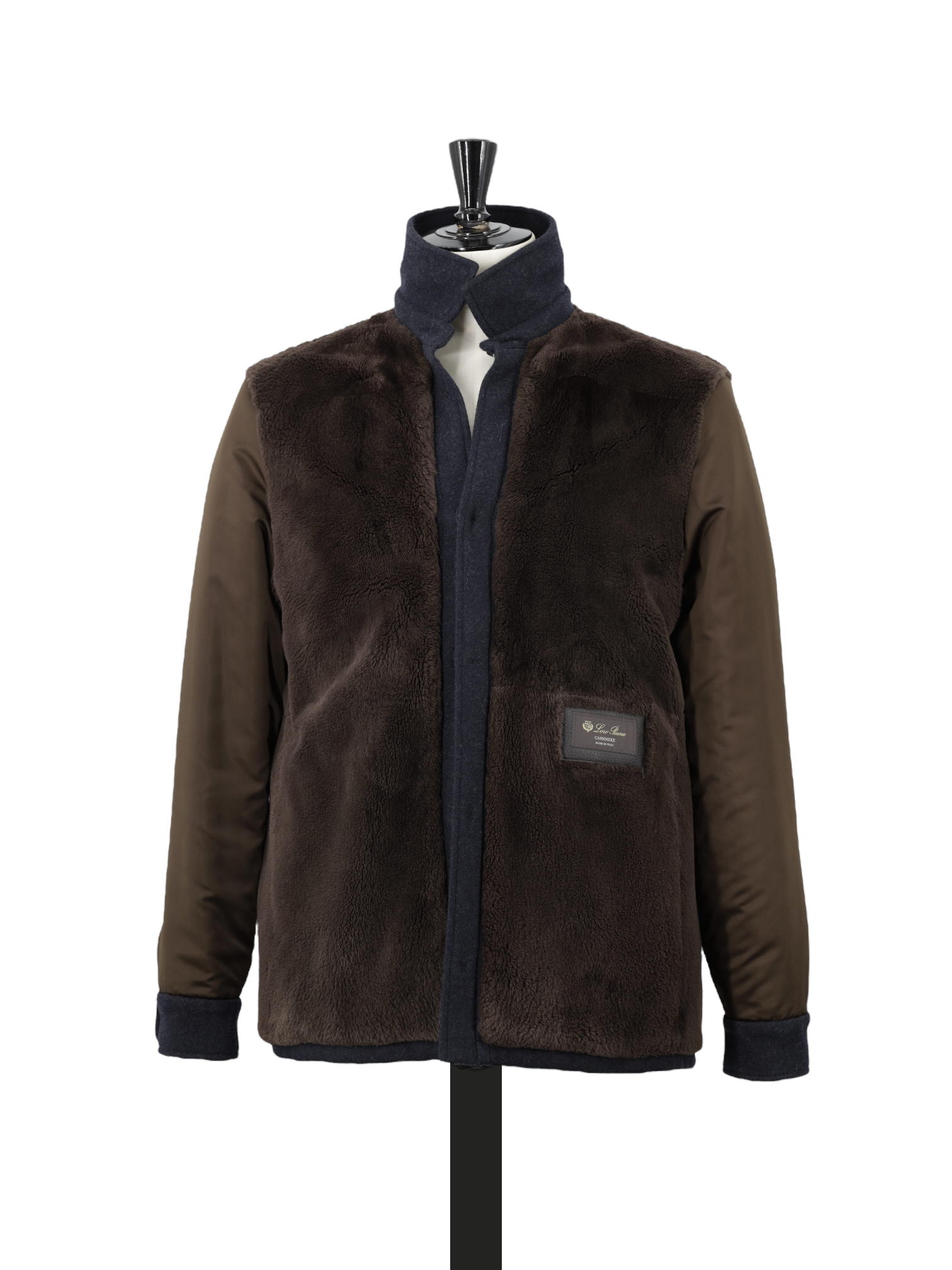 Loro Piana Navy Jersey Novalis Cashmere & Castorino Fur Lining Sweater Overshirt Jacket