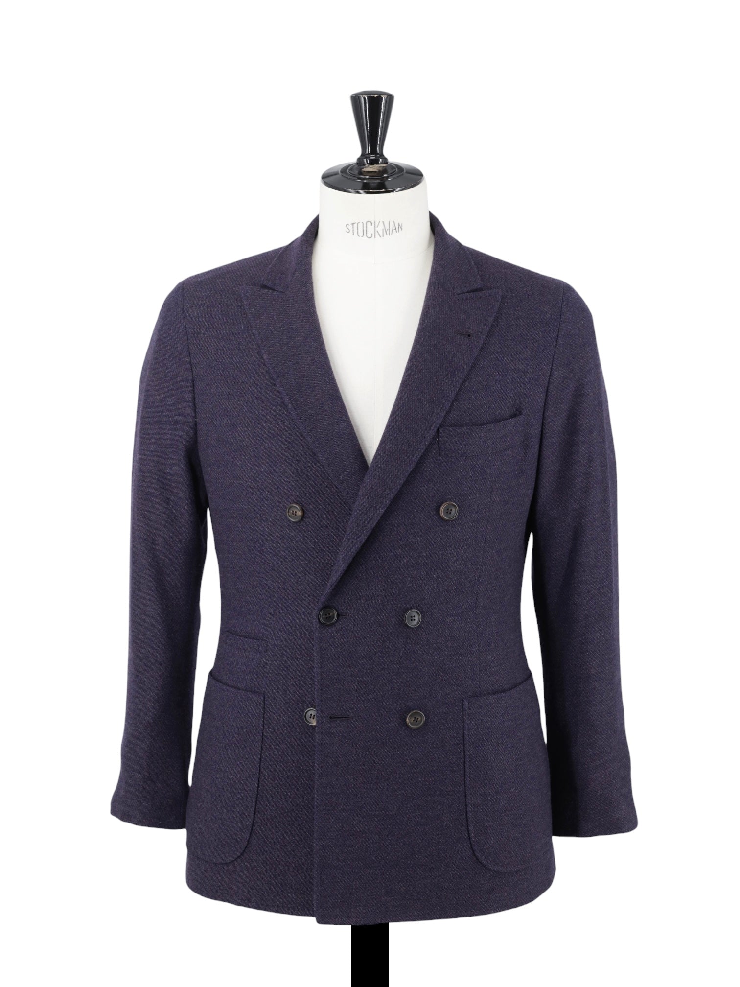 Brunello Cucinelli Aubergine Double Breasted Wool & Silk Micro-Structure Jacket