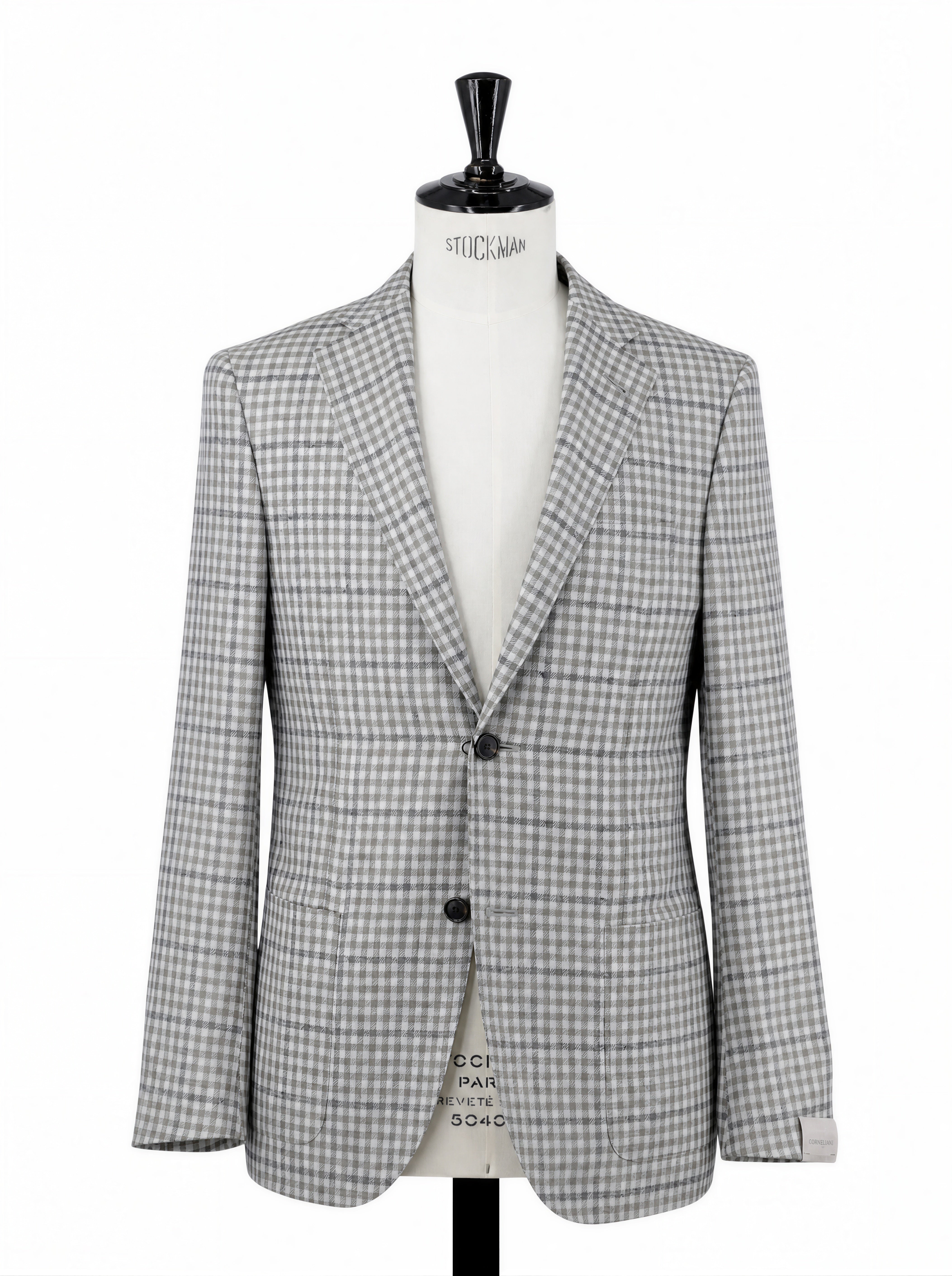 Corneliani Marlbled Greige Silk, Linen & Wool Guncheck Jacket