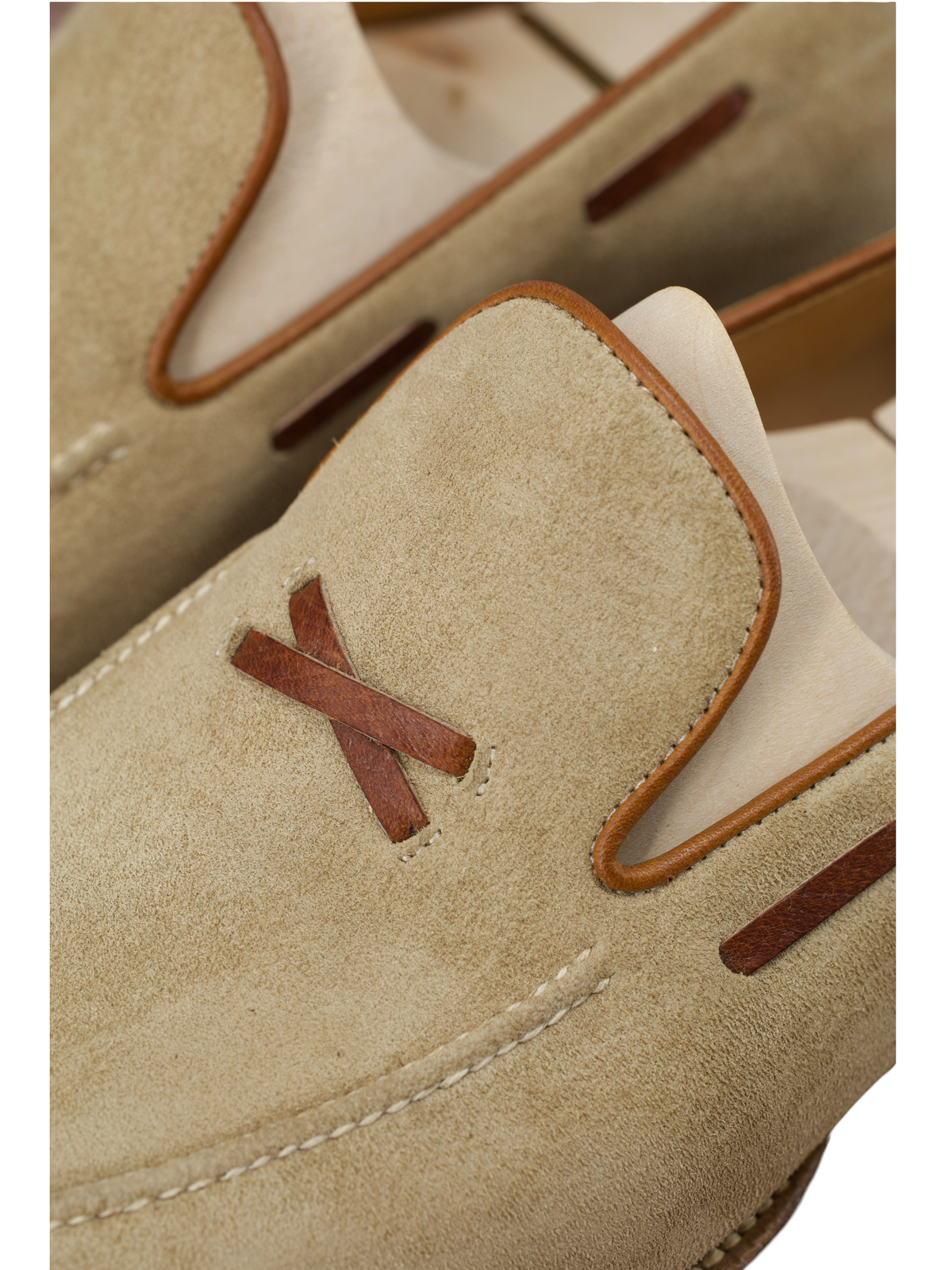Saint Crispin's Beige Suede Norwegian X-Stitch Loafer