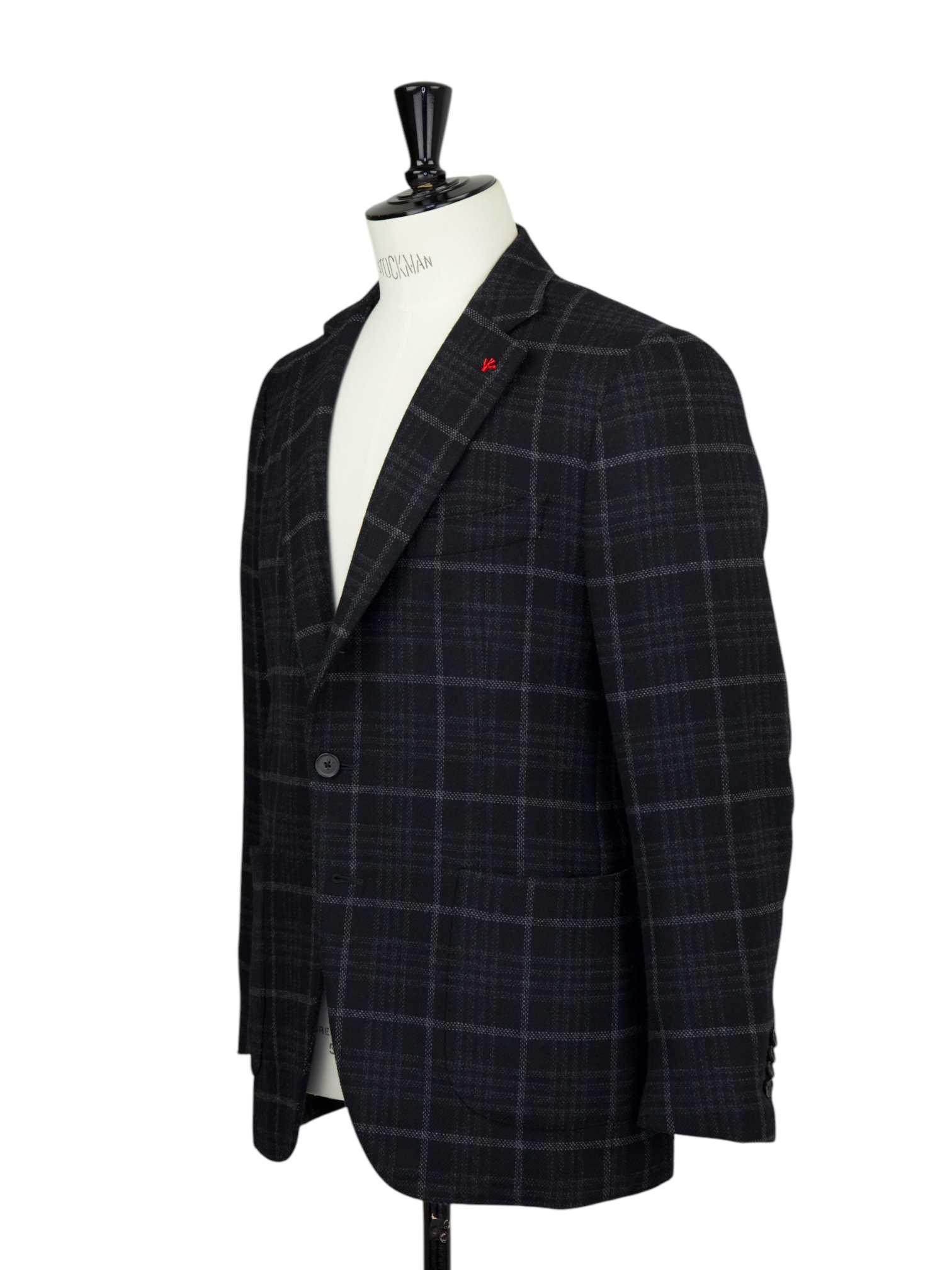 Isaia Black Plushy Wool & Cashmere Overcheck Jacket