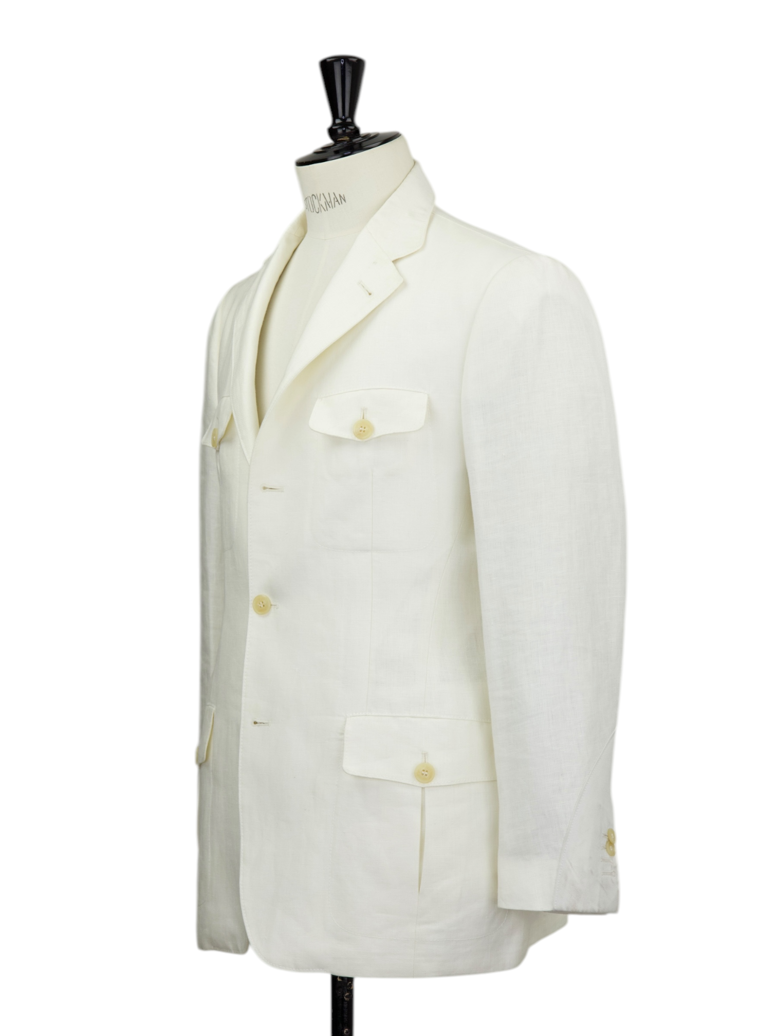 Corneliani ID White Linen Herringbone Safari Jacket