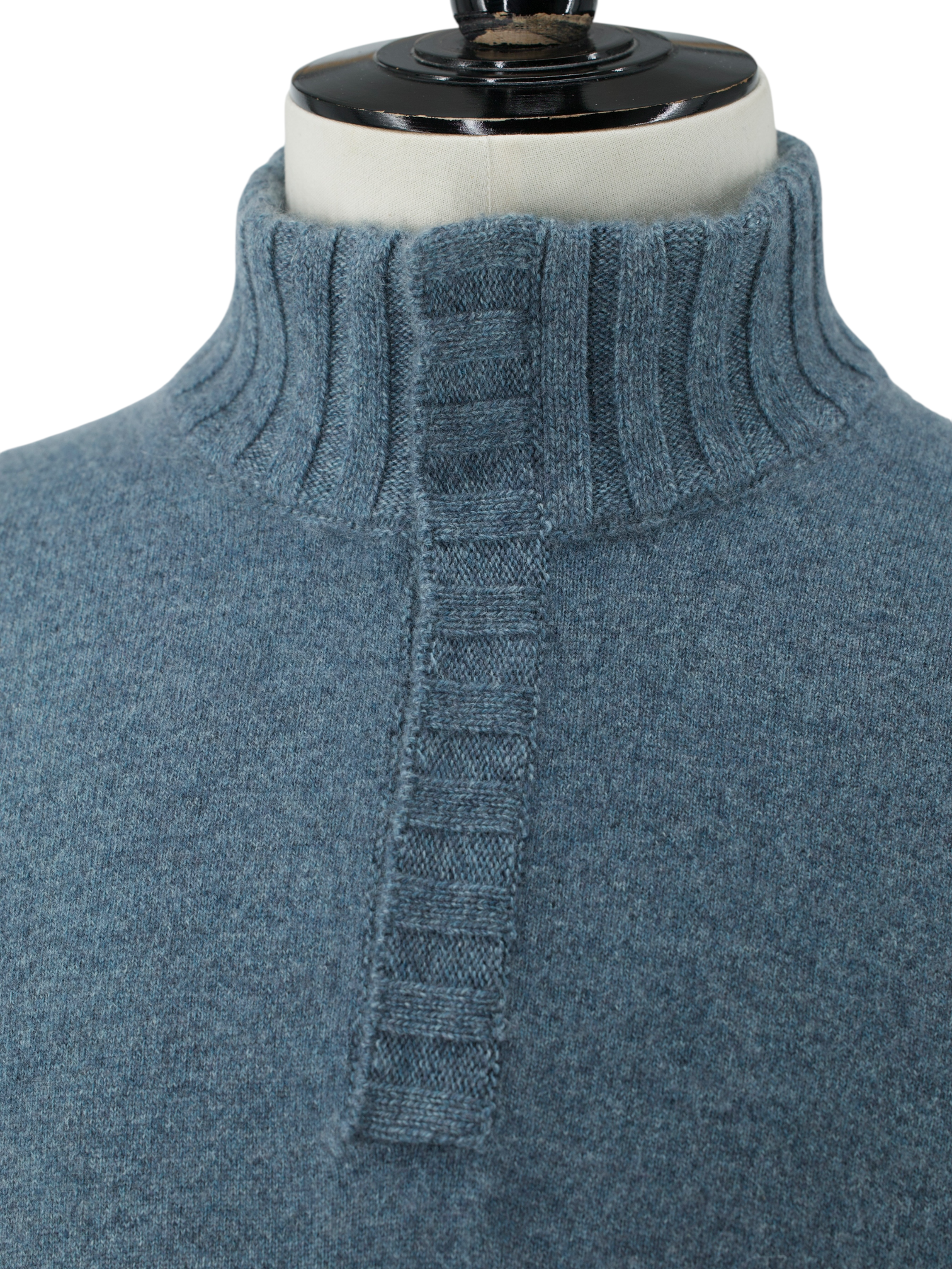 Cesare Attolini Steel Blue Duvet Cashmere Half-Zip Knitwear