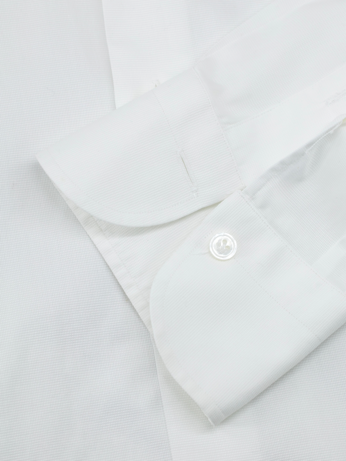 Finamore White Dobby-Cotton Spread-Collar Shirt