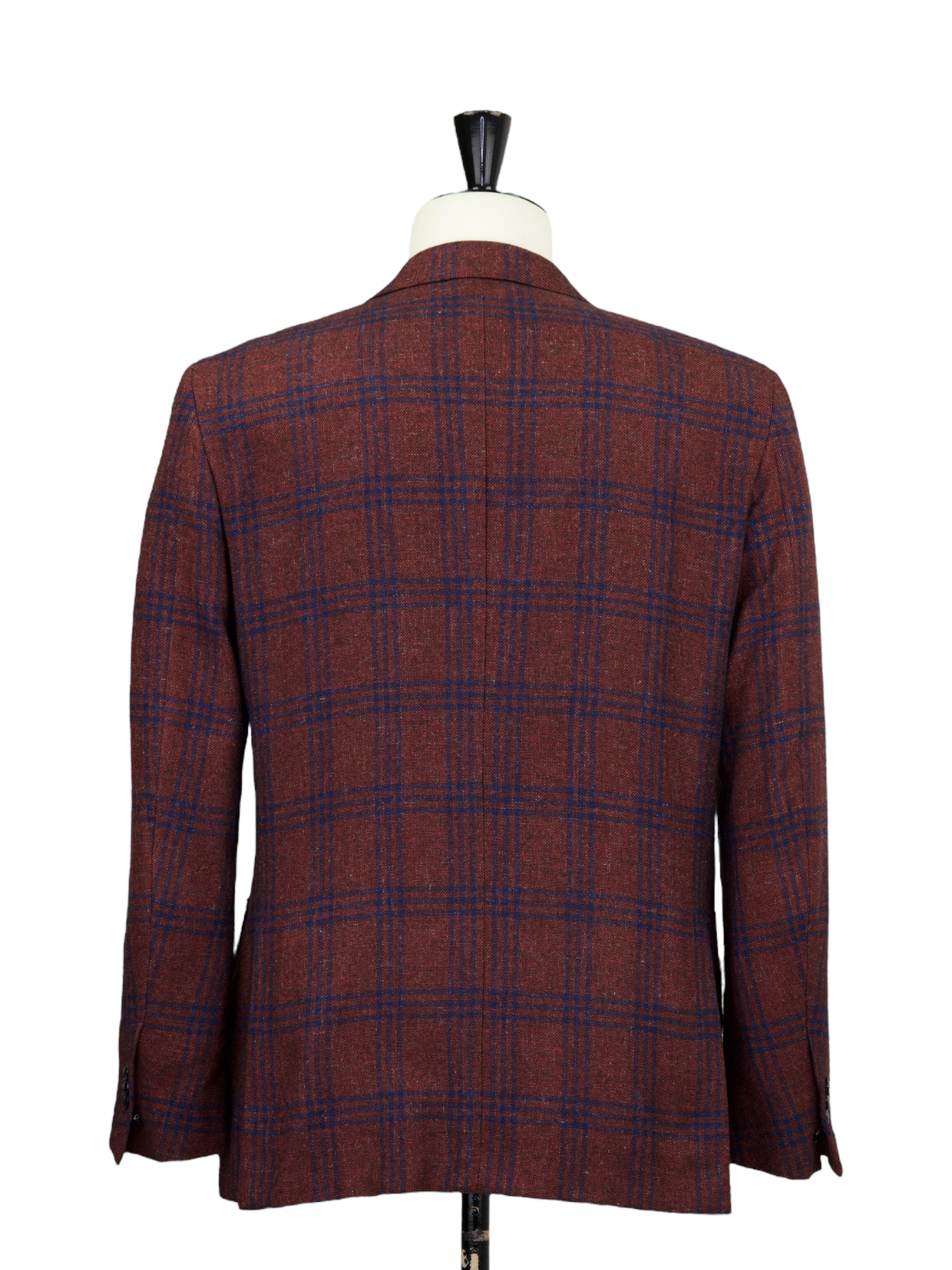 Ermenegildo Zegna Ruby Red & Dark Blue Cashmere, Silk & Linen Windowpane Jacket