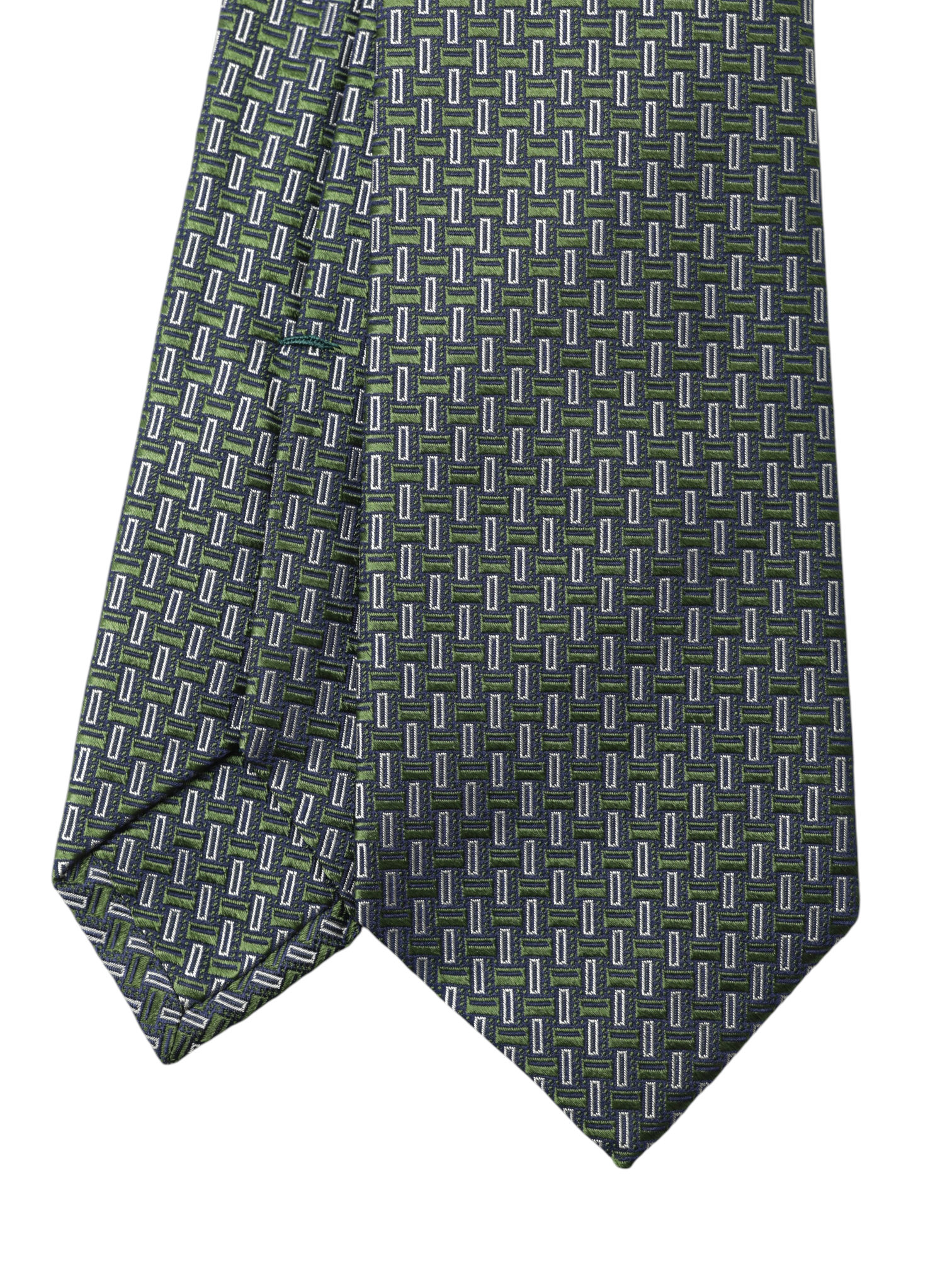 Kiton 5-Fold Dark Green Silk Geometric-Pattern Self-Tipped Tie