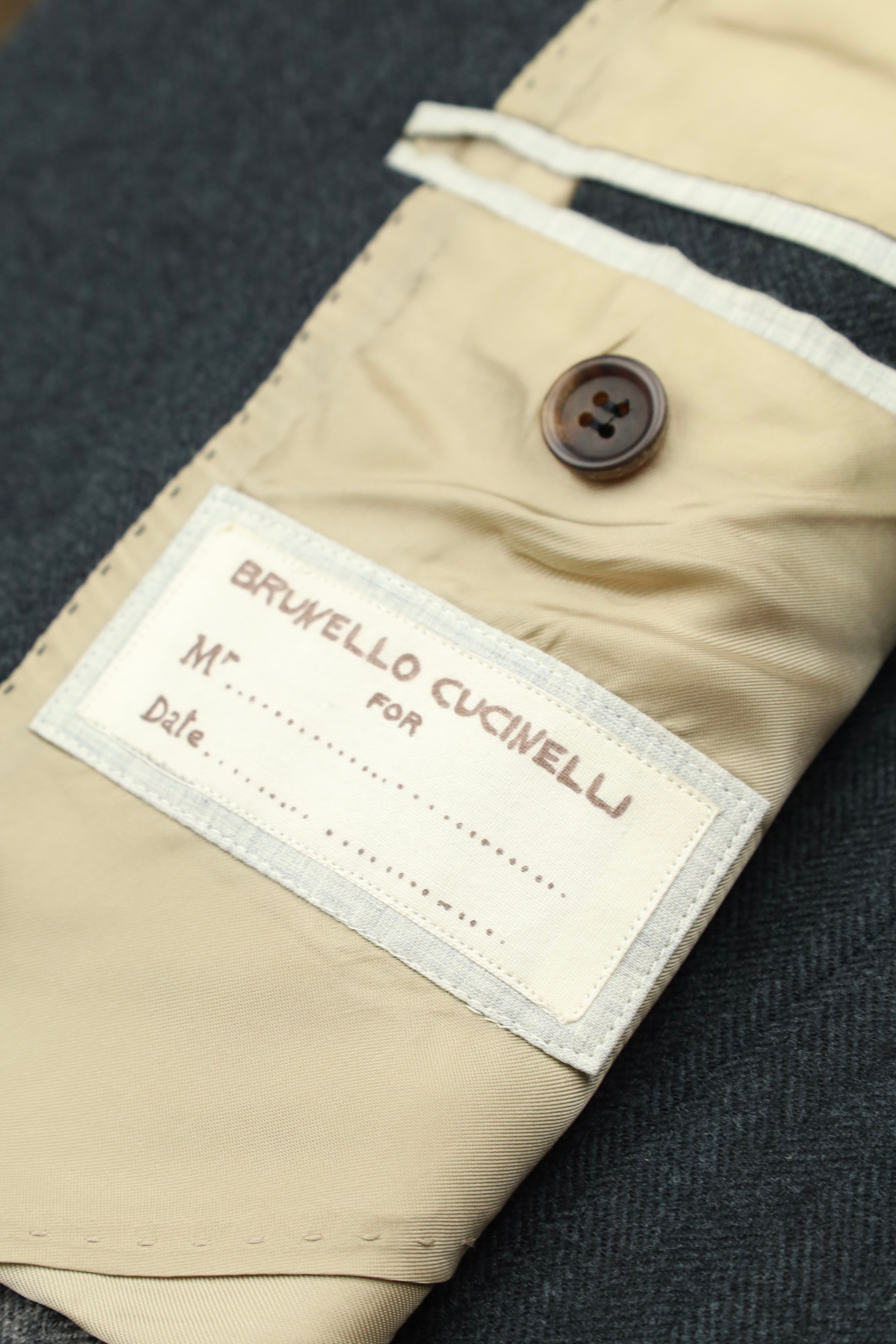 Brunello Cucinelli Dusk Green Wool & Cashmere Herringbone Jacket