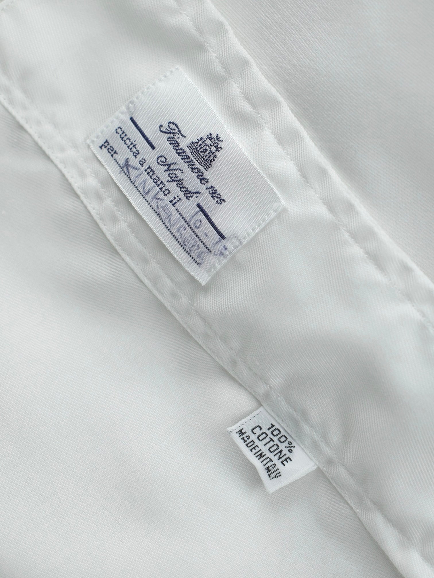 Finamore Esclusiva White One-Piece Collar Cotton Twill Shirt