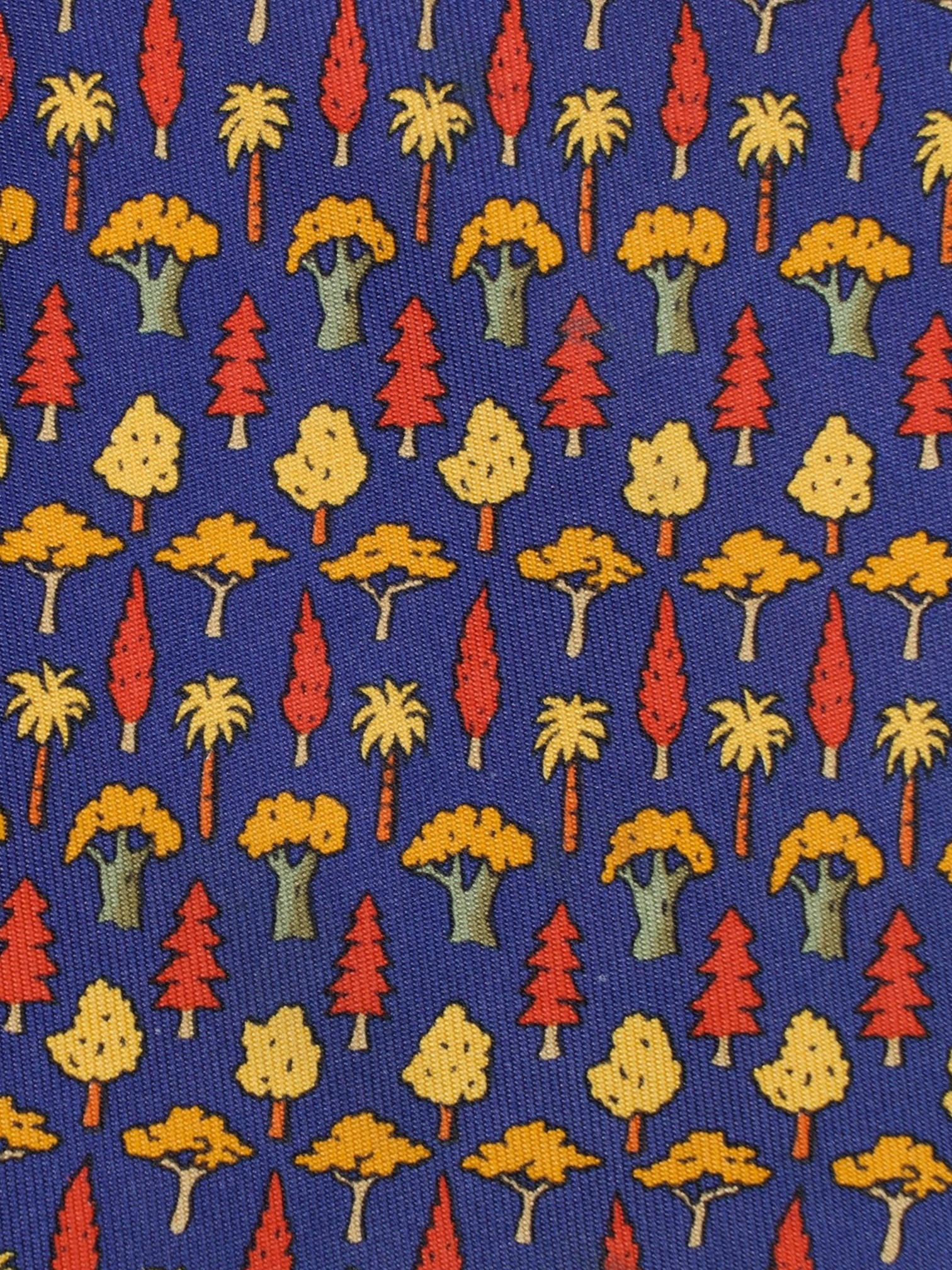 Hermès Dark Blue Multicolor Silk Tree-Pattern Tie