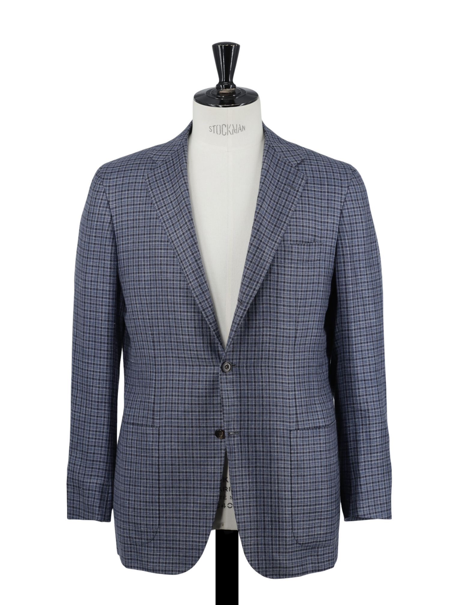 Kiton Steel Blue Cashmere, Linen & Silk Checkered Jacket