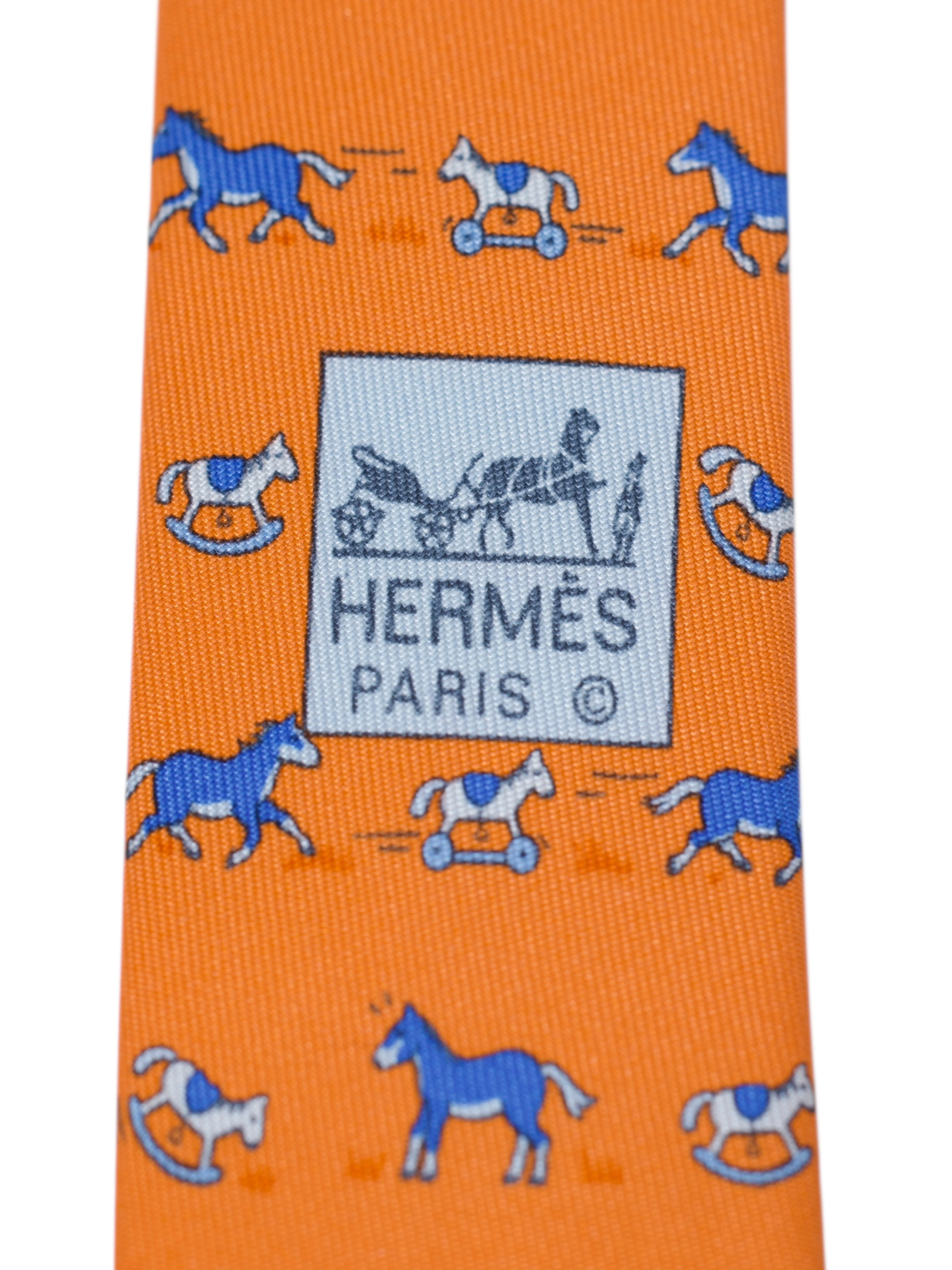 Hermès x ING Private-Banking Orange & Blue Silk Horse-Pattern Tie