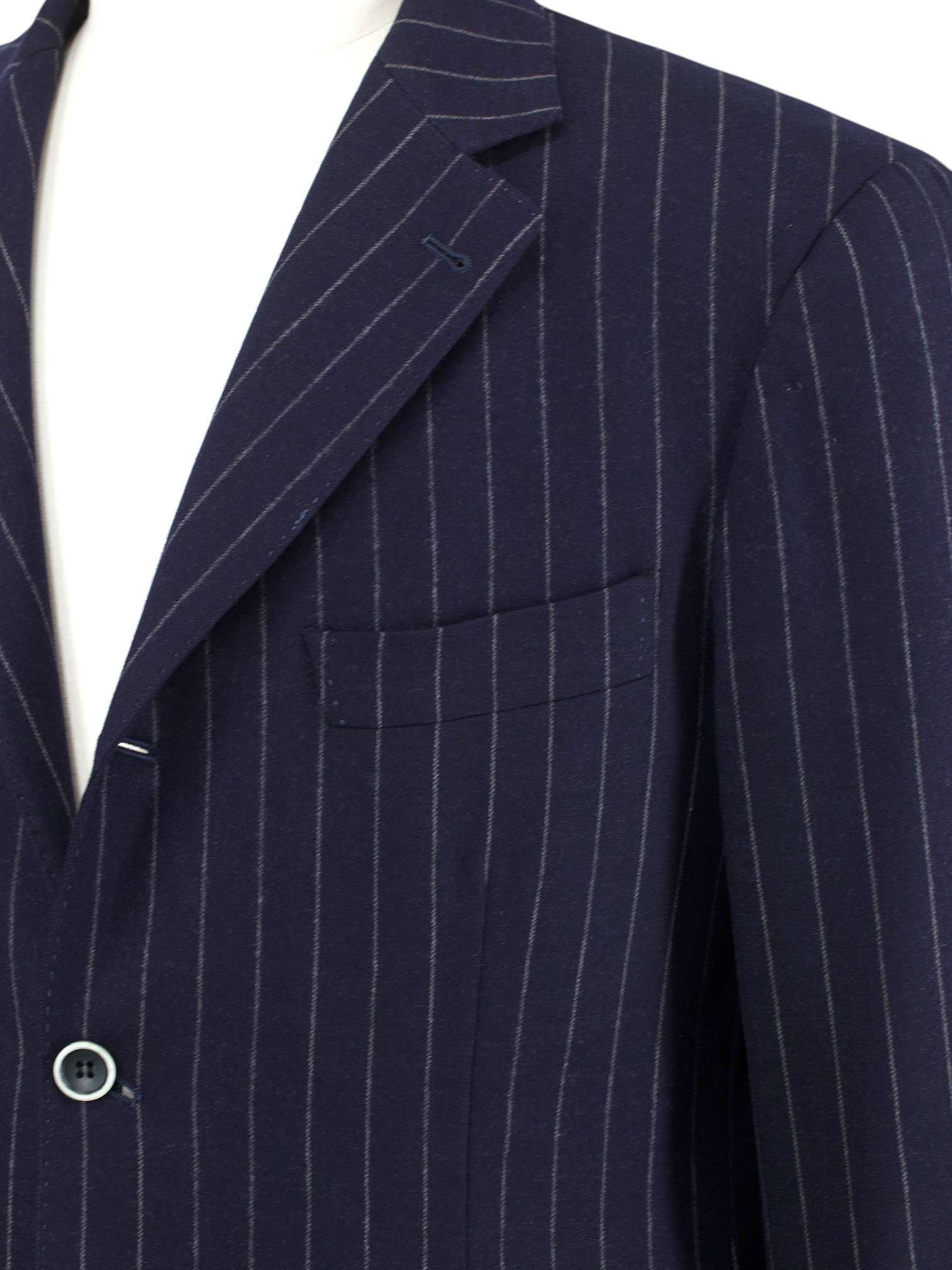 Brunello Cucinelli Navy Wool & Cashmere Elbow-Patch Pinstripe Jacket