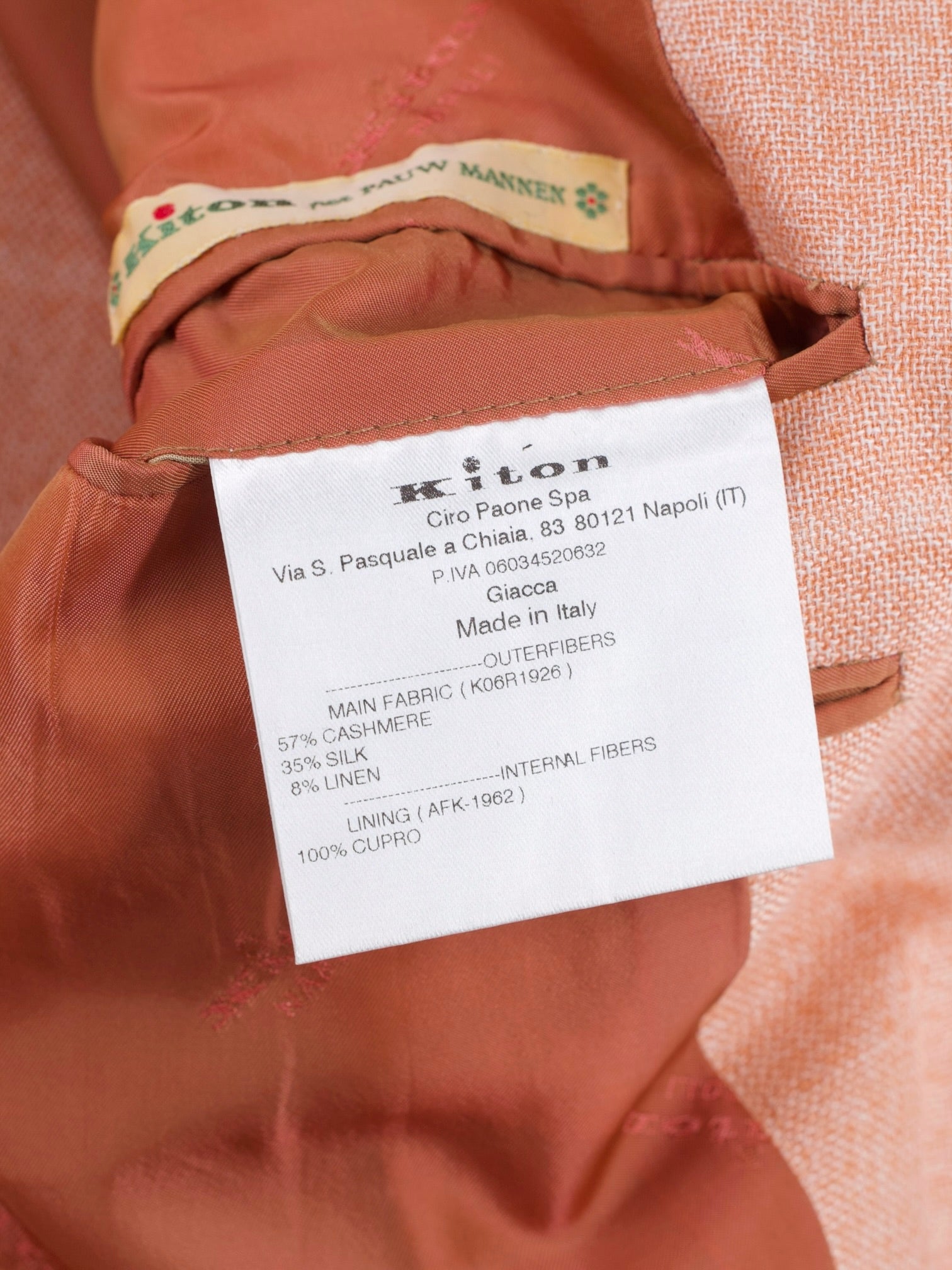 Kiton Pastel Orange Cashmere, Silk & Linen Windowpane Jacket