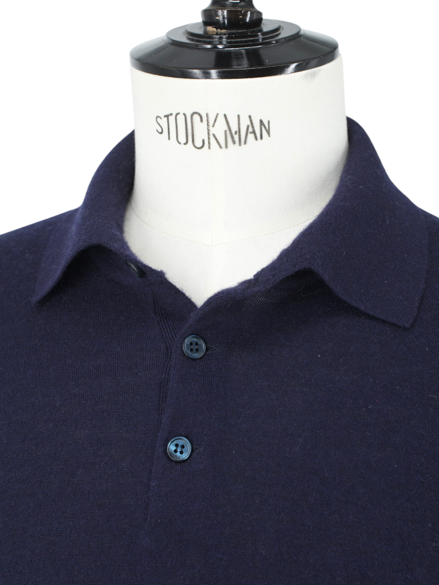 Brunello Cucinelli Navy Wool & Cashmere Long-Sleeve Polo
