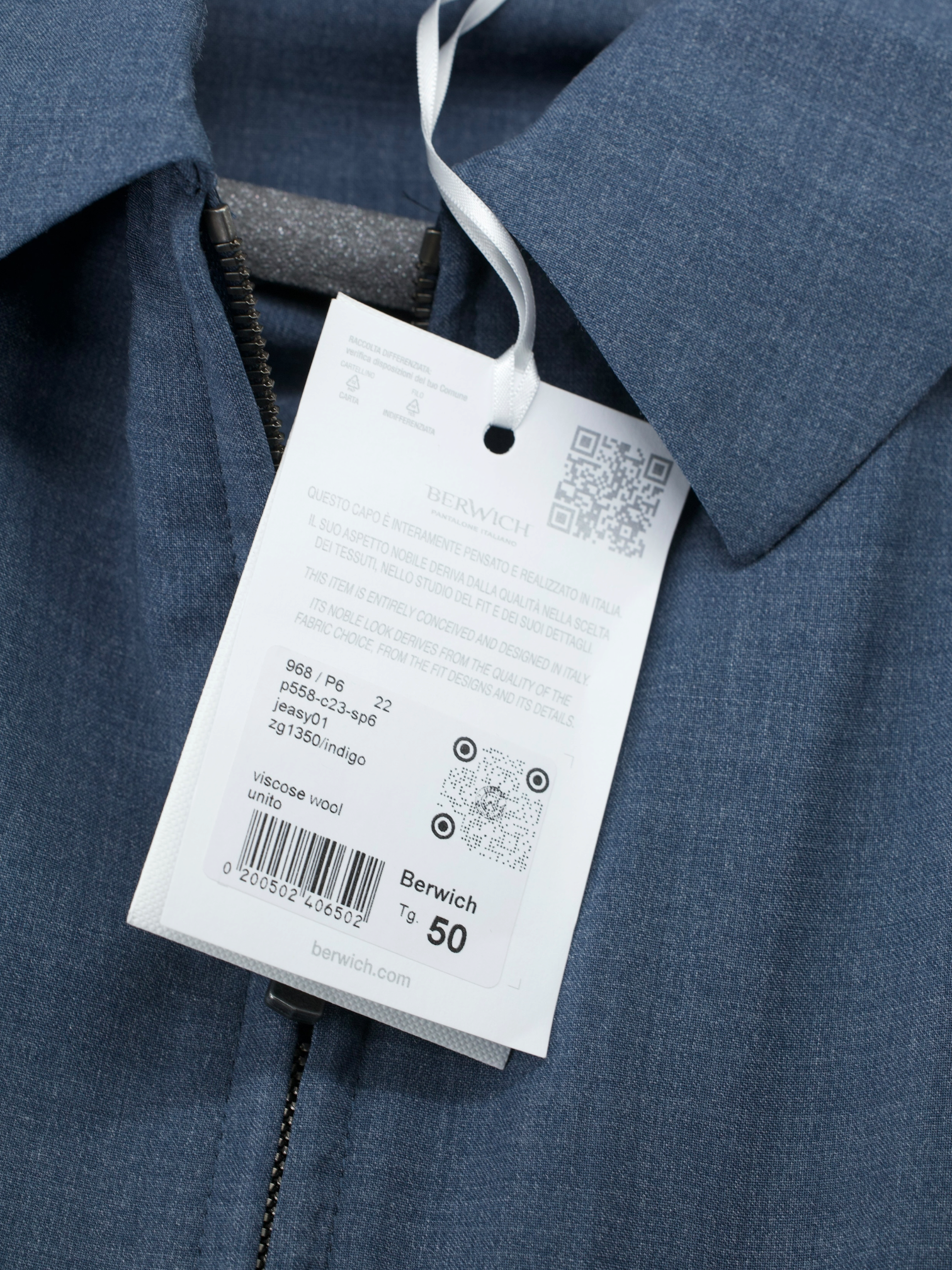 Berwich x Zignone Ocean Blue Wool & Viscose Blouson Jacket