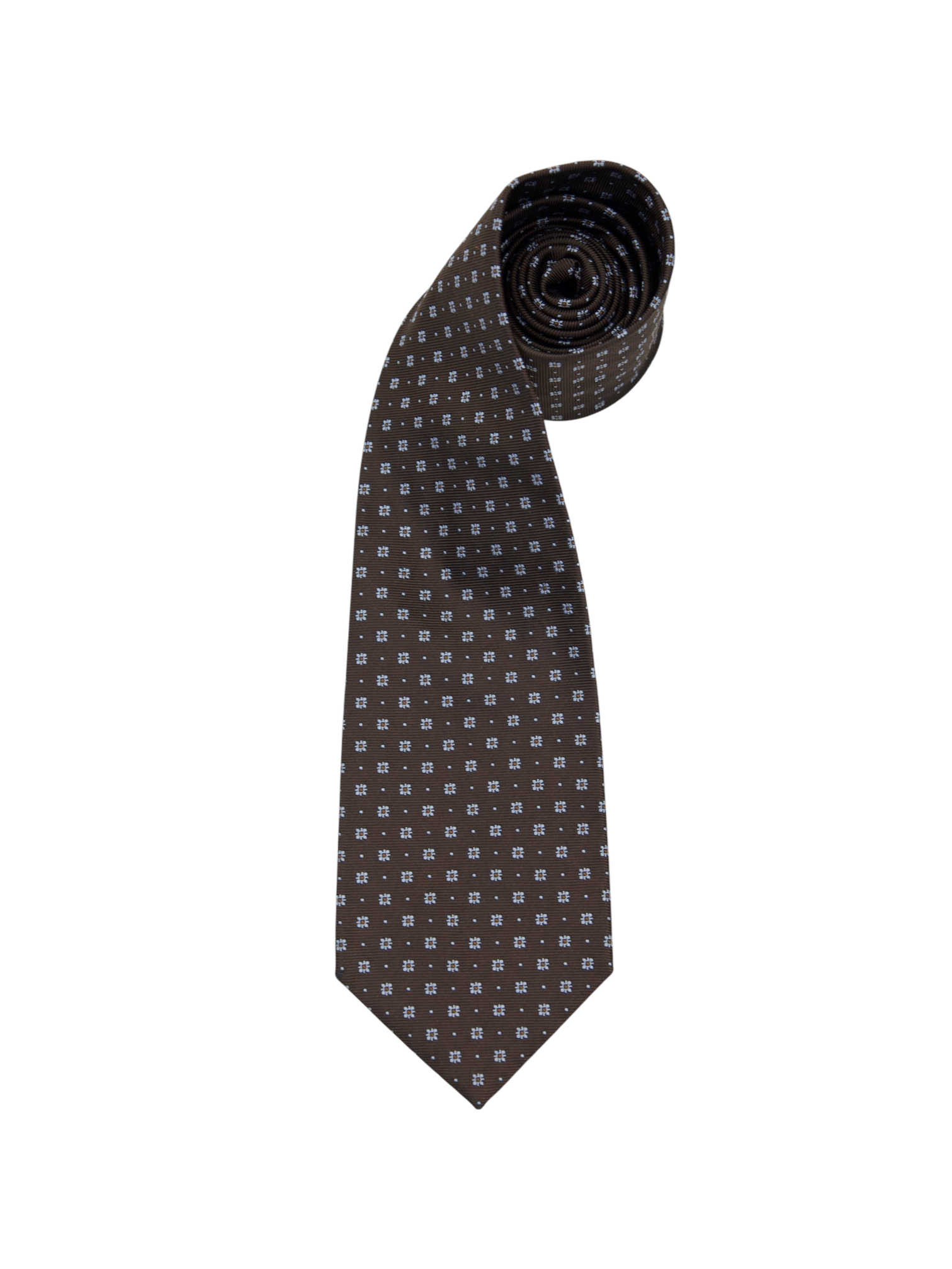 Luigi Borrelli Dark Brown 3-Fold Floral Pattern Silk Tie