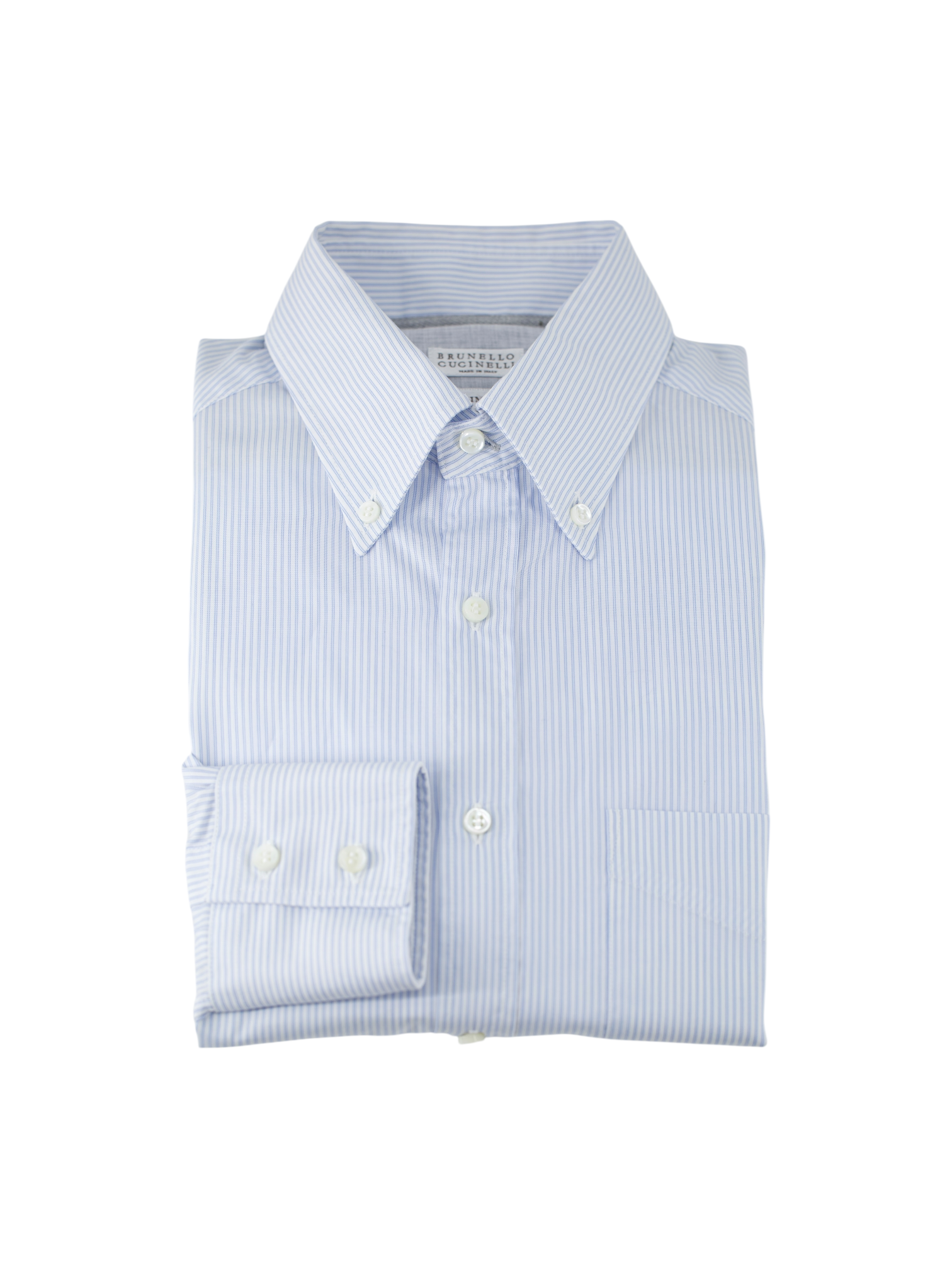 Brunello Cucinelli Light Blue Slim-Fit Pinstripe Button-Down Shirt