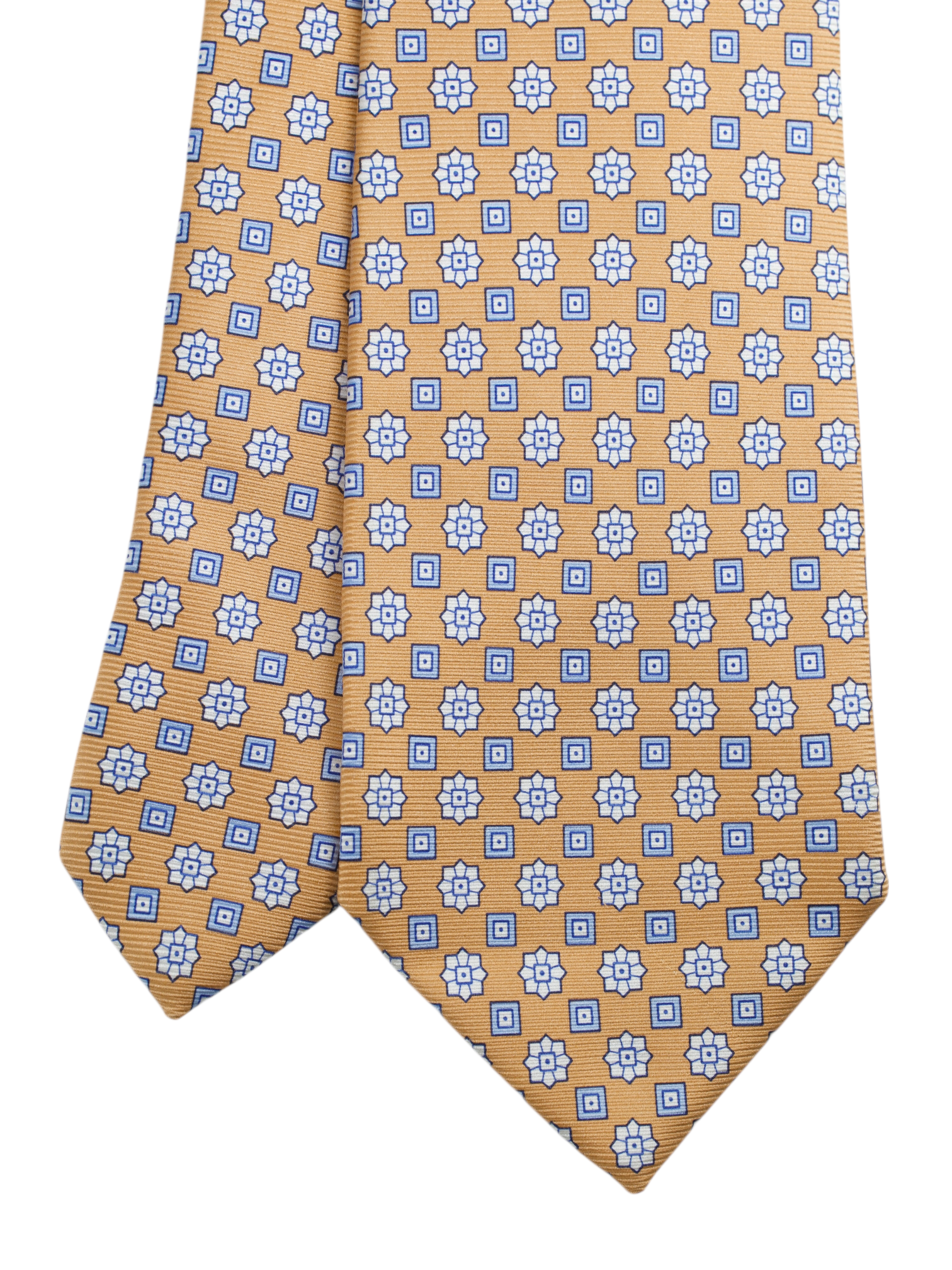 Luigi Borrelli 5-Fold Peach & Light Blue Silk Floral Pattern Tie