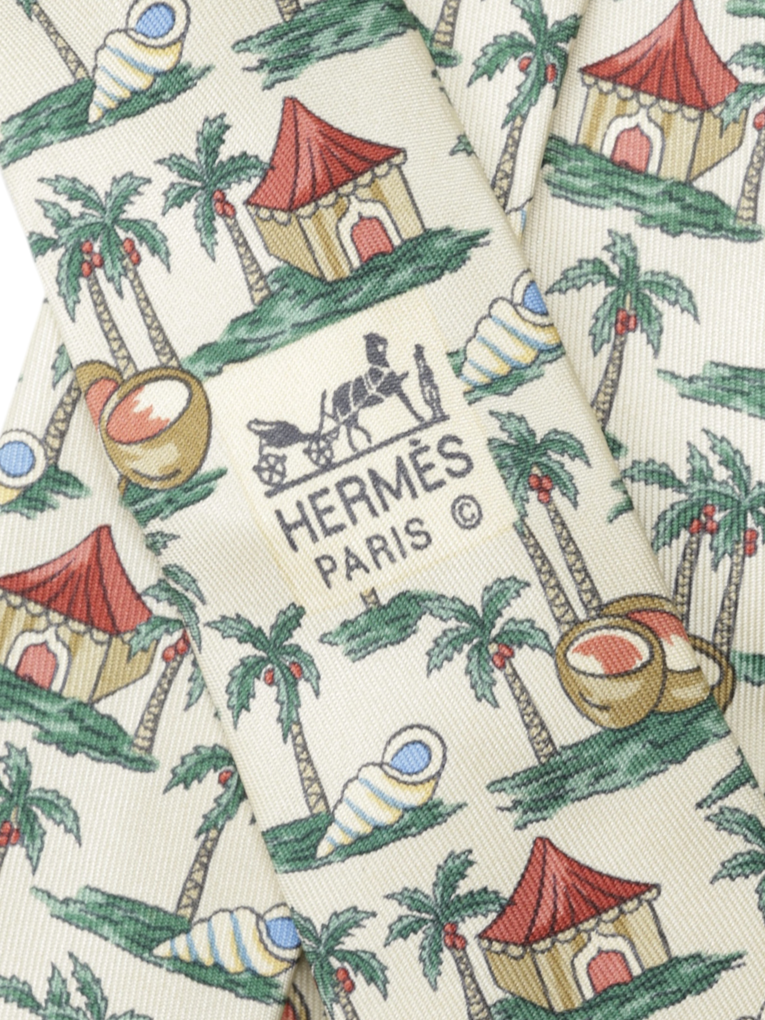 Hermès Light Brown Silk Caribbean-Island Pattern Tie