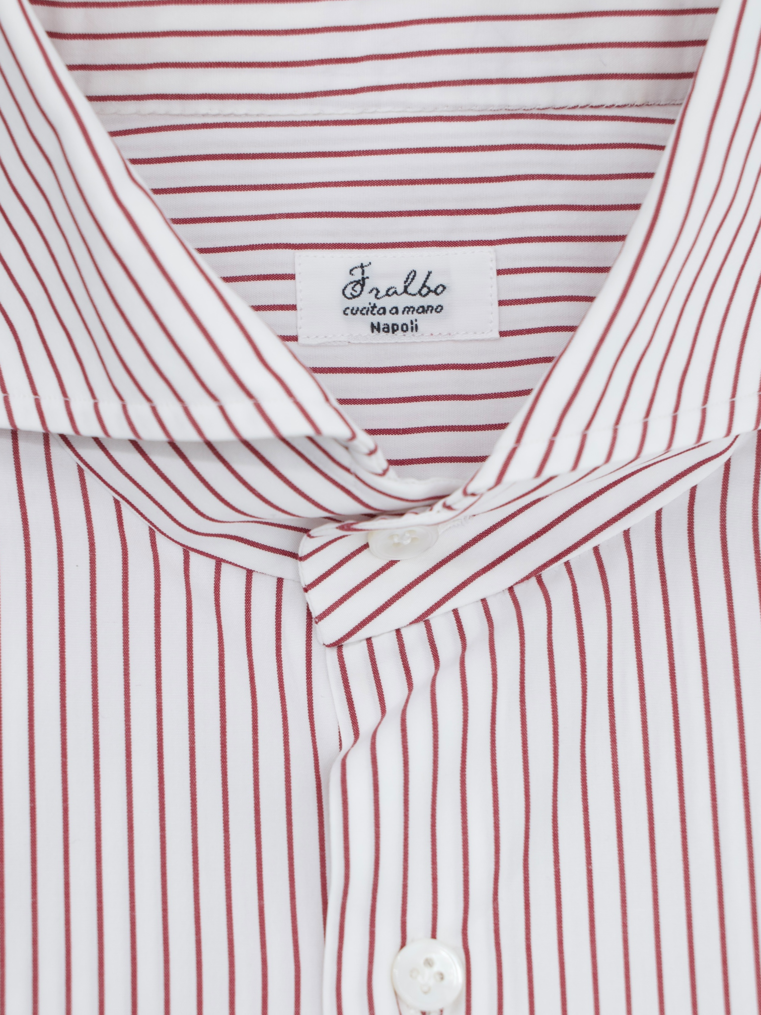 Fralbo White & Red Cotton Pinstripe Neapolitan Shirt