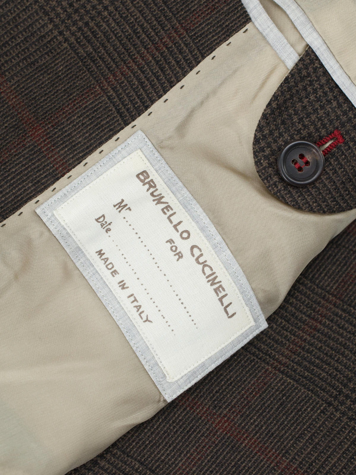 Brunello Cucinelli Dark Brown & Burgundy Wool & Cashmere Glenplaid Jacket