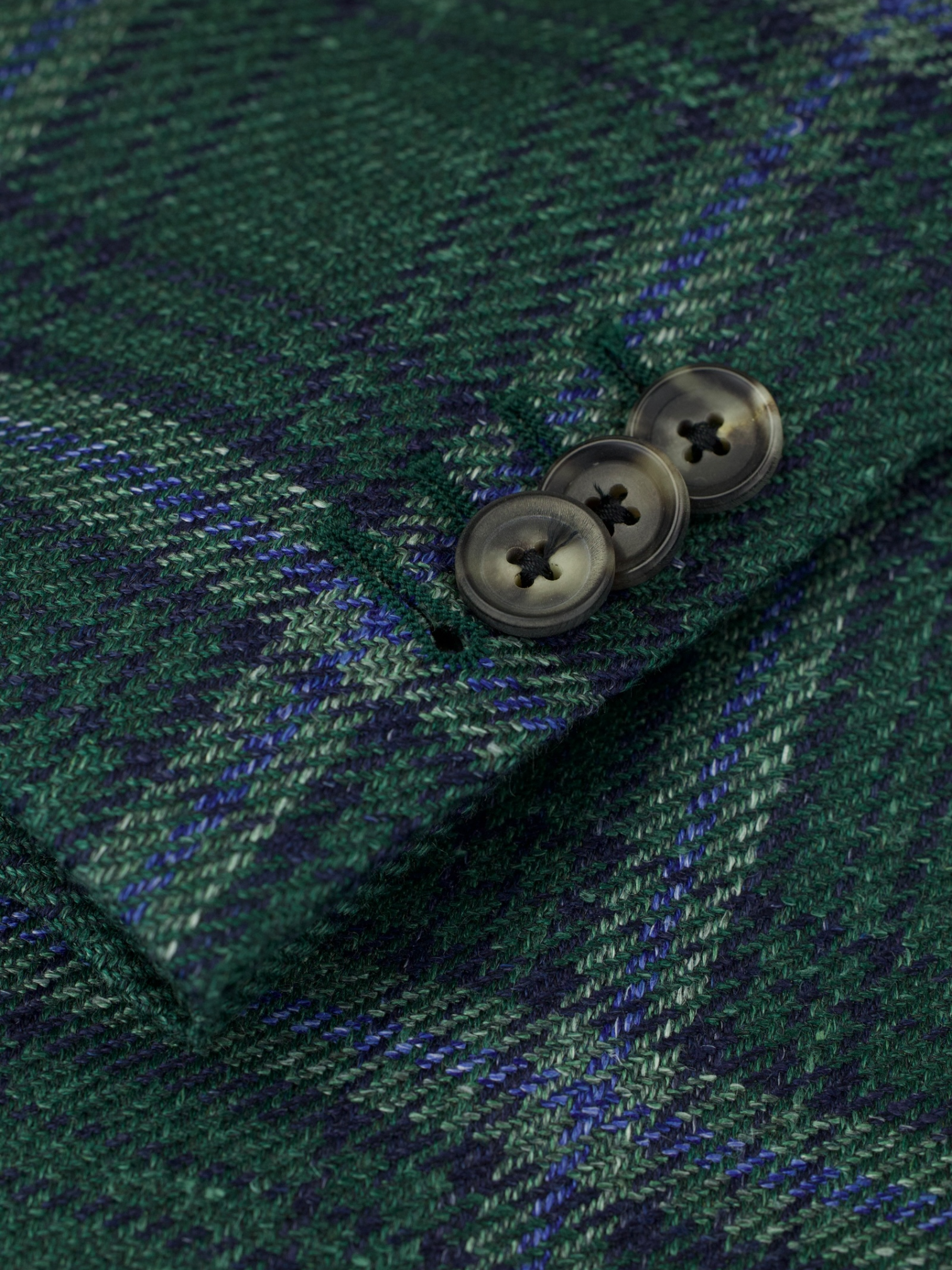 Caruso Bottle Green & Blue Wool, Silk & Linen Windowpane Boheme Jacket