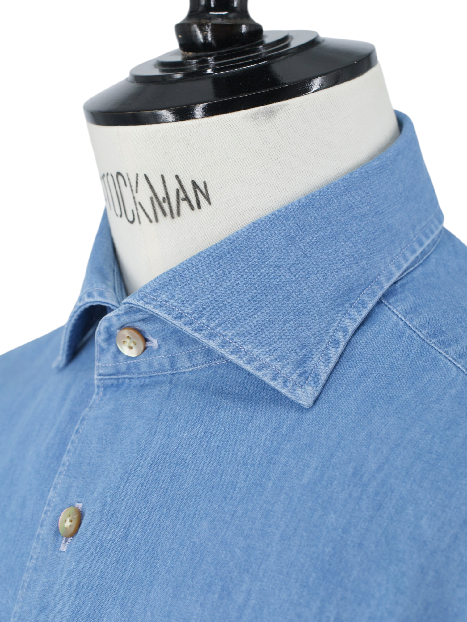 Borriello Napoli Light Blue Indigo-Cotton "Marechiaro" Spread-Collar Shirt