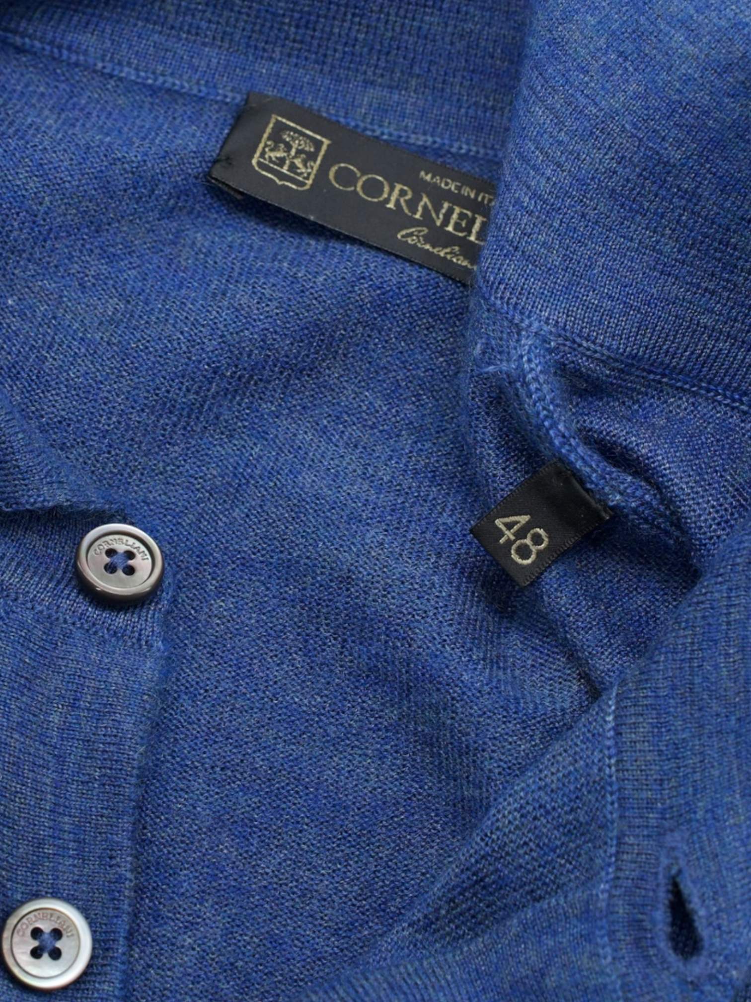 Corneliani Blue Cashmere & Silk Long-Sleeve Polo