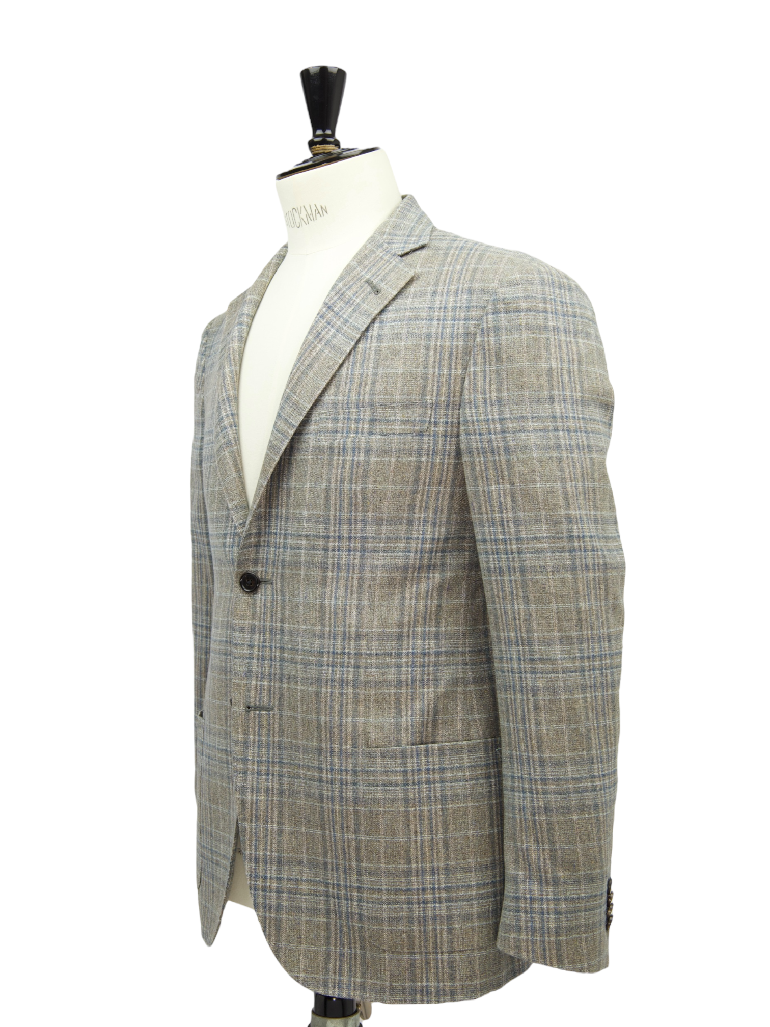 Corneliani Taupe & Denim Blue Silk & Wool Tartan Jacket