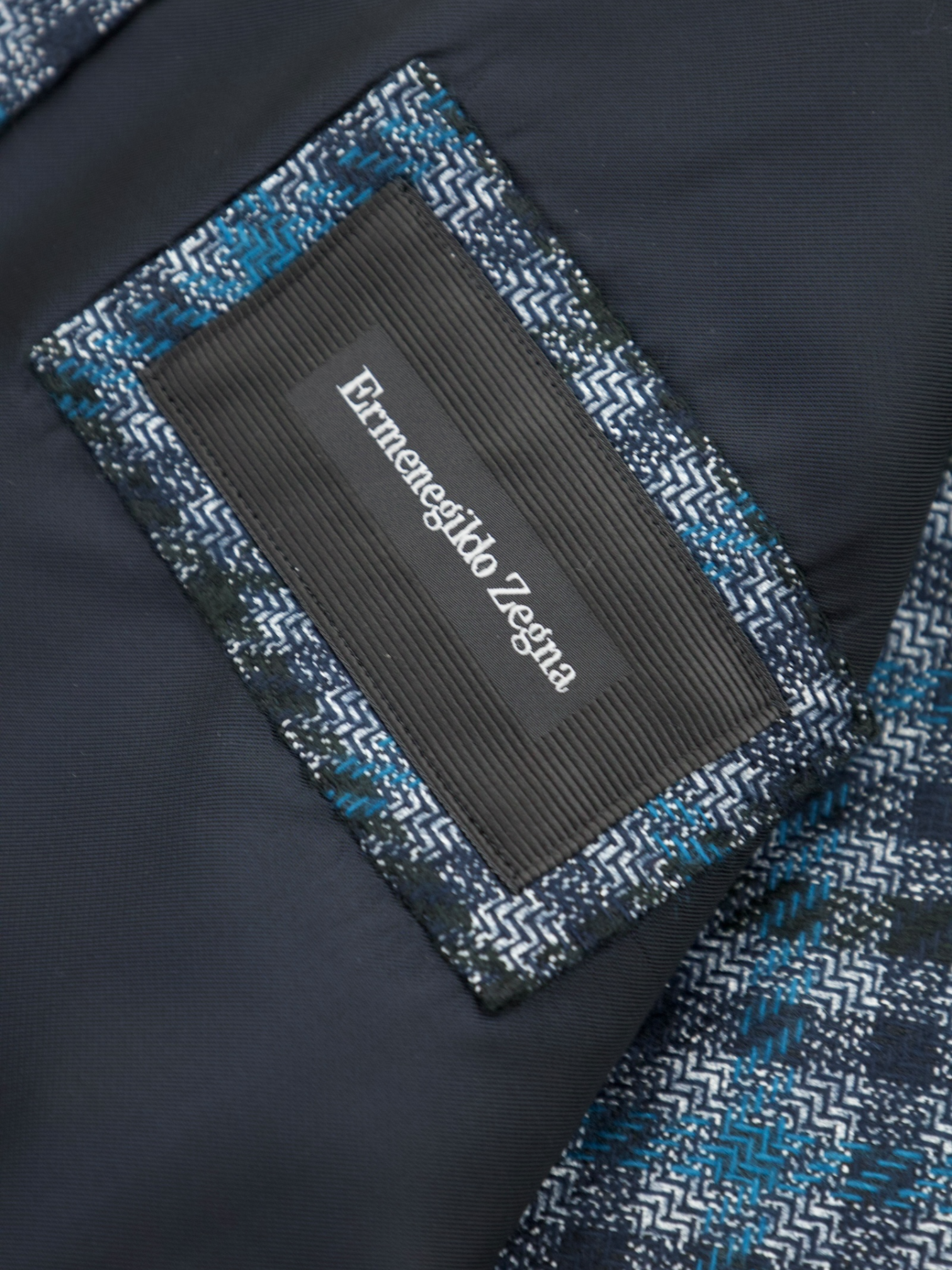 Ermenegildo Zegna Navy & Turquoise Silk & Cashmere Gingham Check Jacket