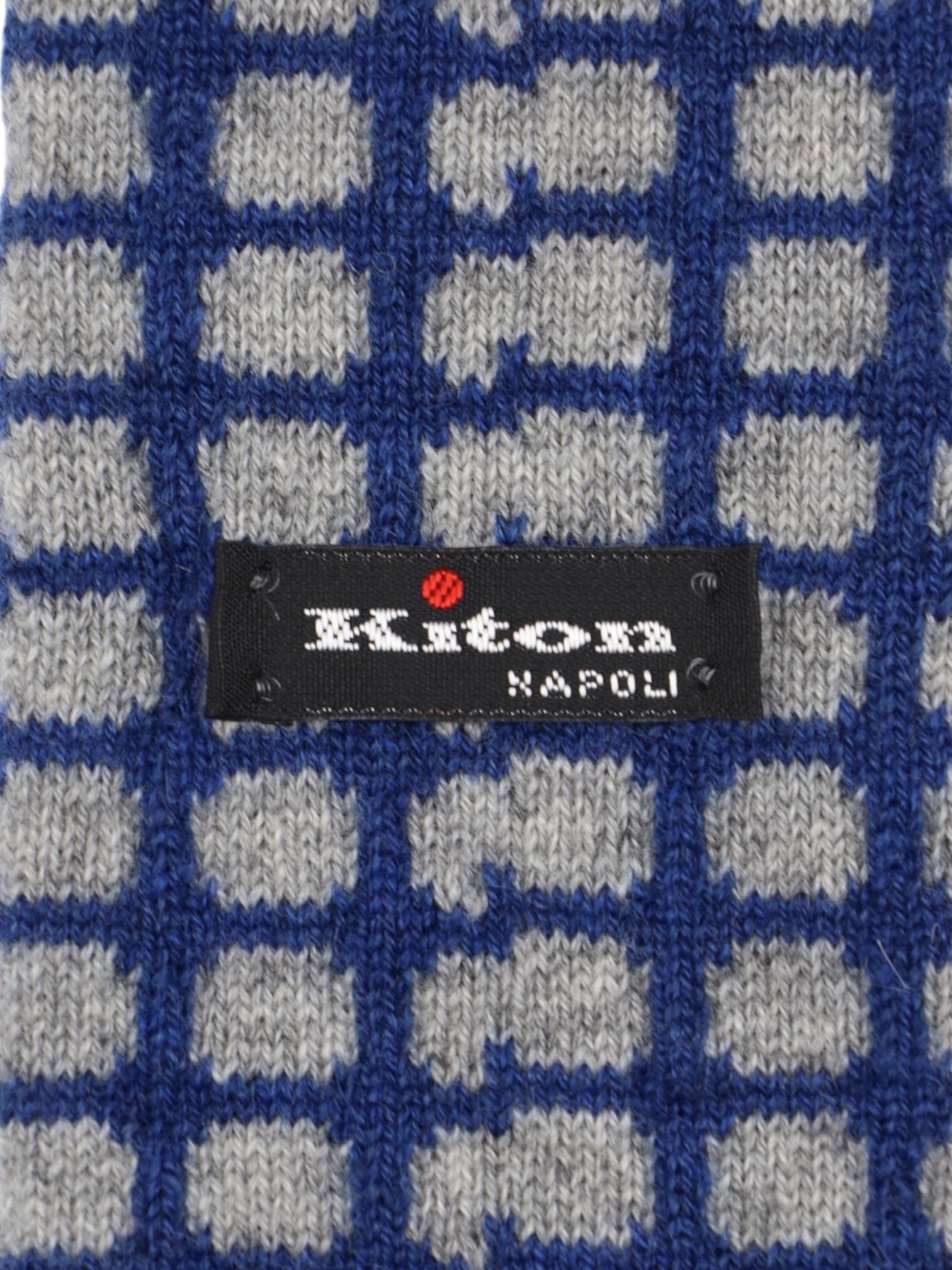 Kiton Blue & Light Grey Geometric Knitted Cashmere Tie