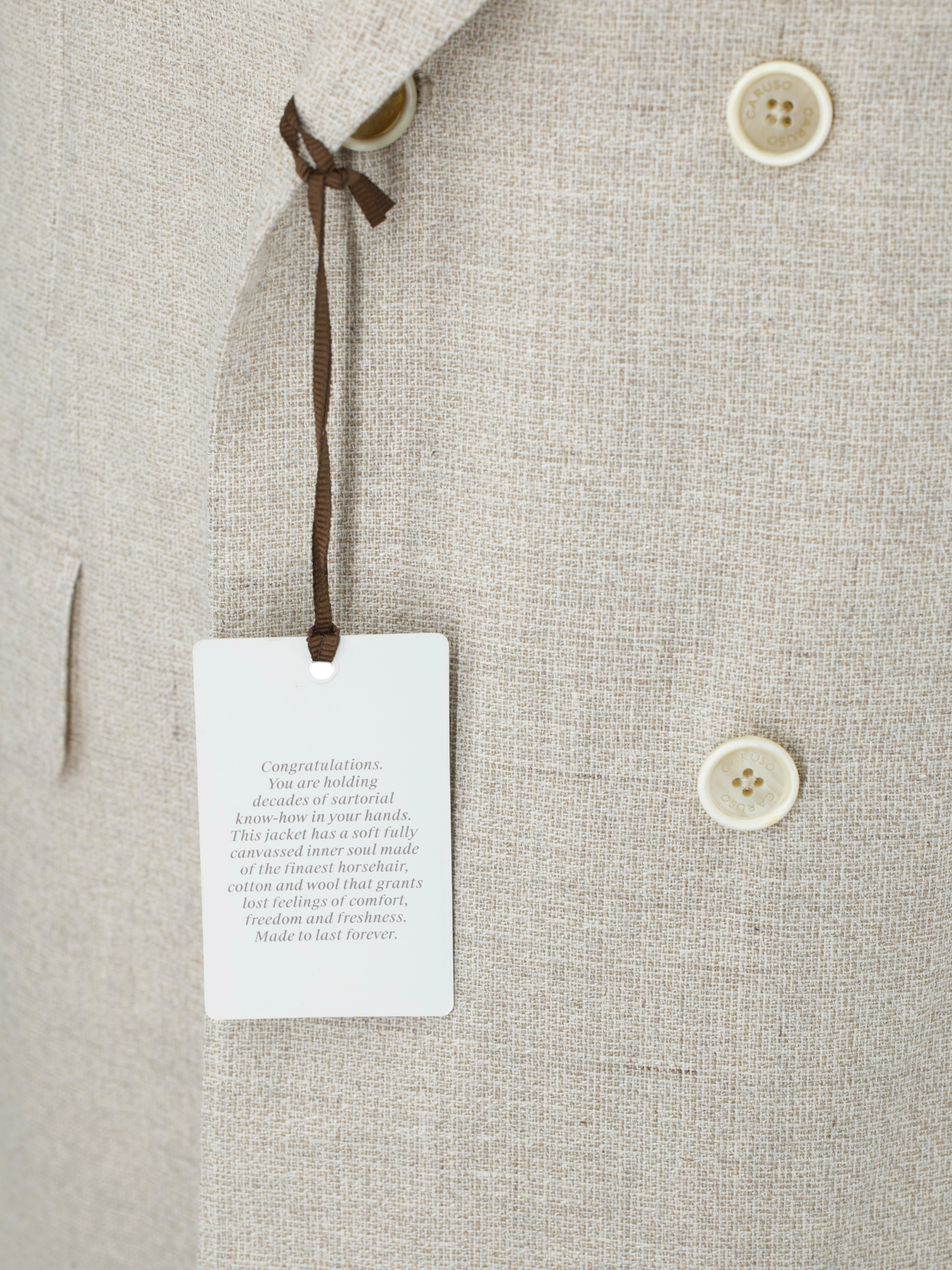 Caruso Sand Double-Breasted Cotton, Linen & Wool Figaro Jacket