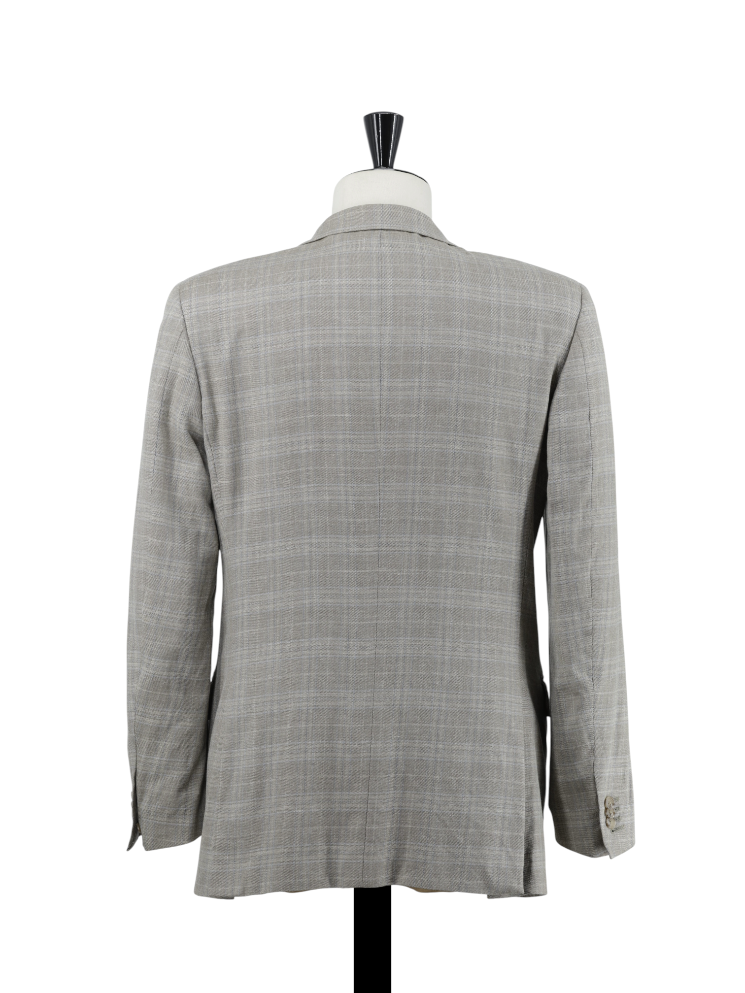 Corneliani Taupe & Light Blue Wool, Silk & Linen Checkered Jacket