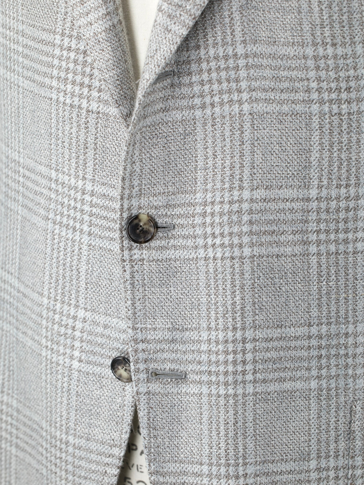 Cesare Attolini Taupe & Ice Blue Wool, Silk & Linen Glenplaid Jacket