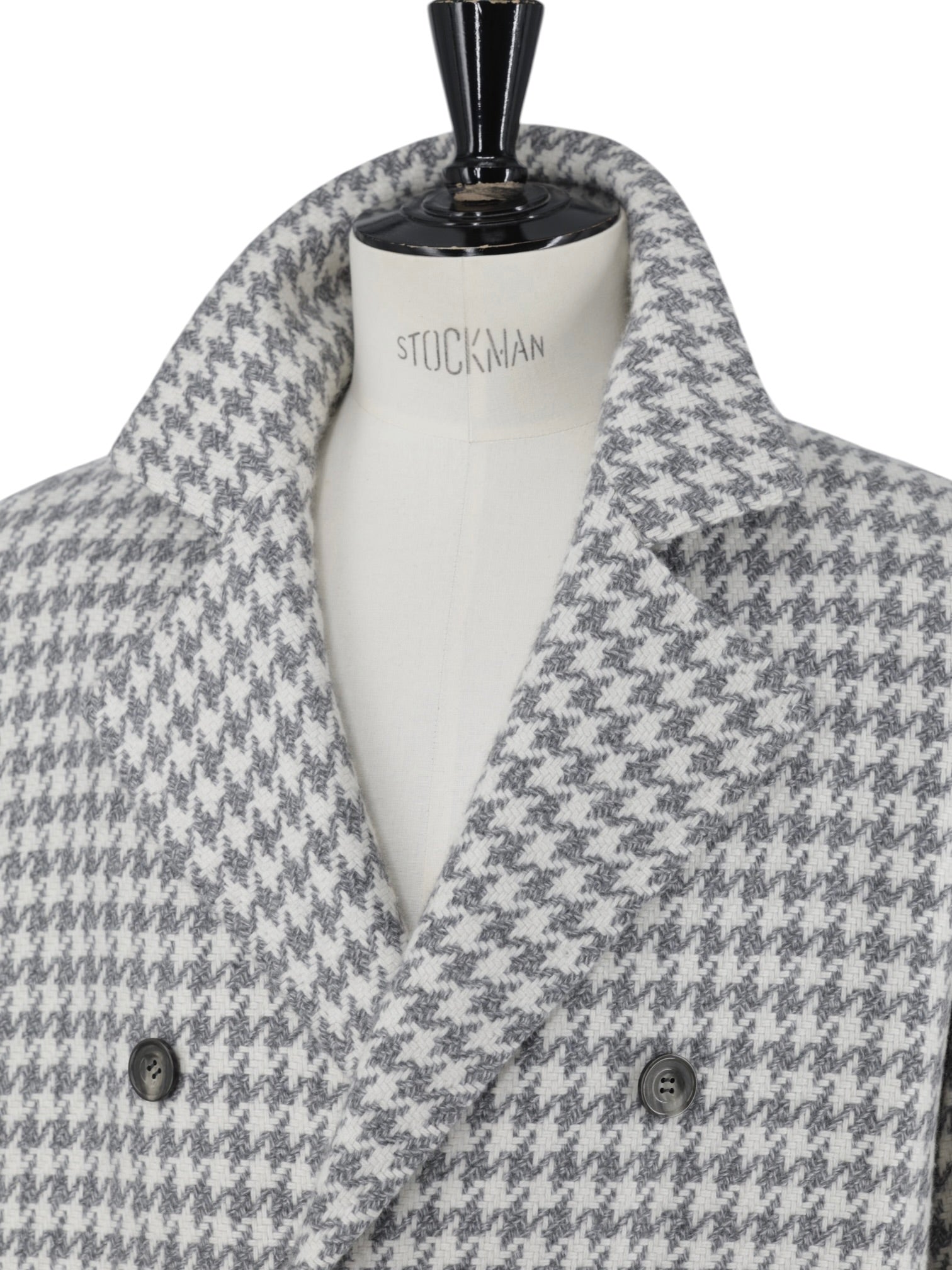 Kiton Light Grey & Offwhite Pure Cashmere Jaquard-Weave Houndstooth Overcoat