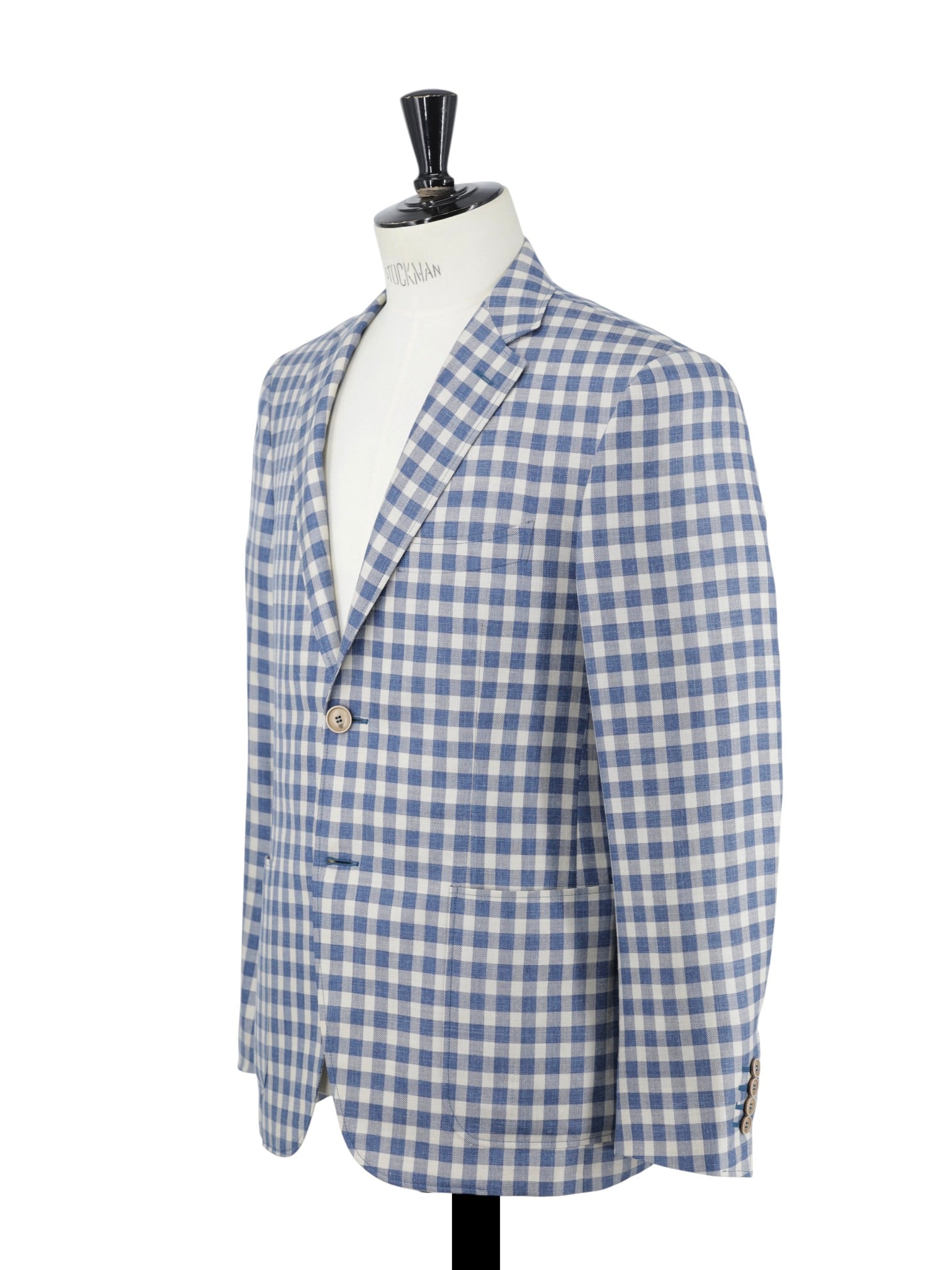 Canali Denim Blue & Ecru Wool & Silk Gingham Check Jacket