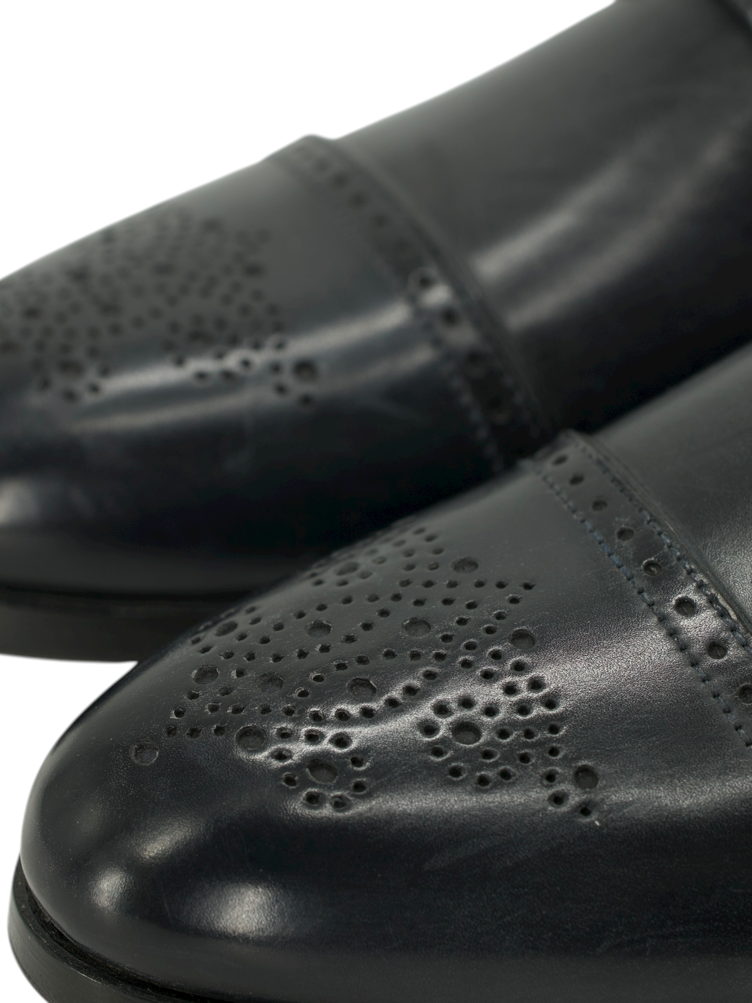 Santoni Black Calfleather Perforated-Captoe Double Monk Shoes