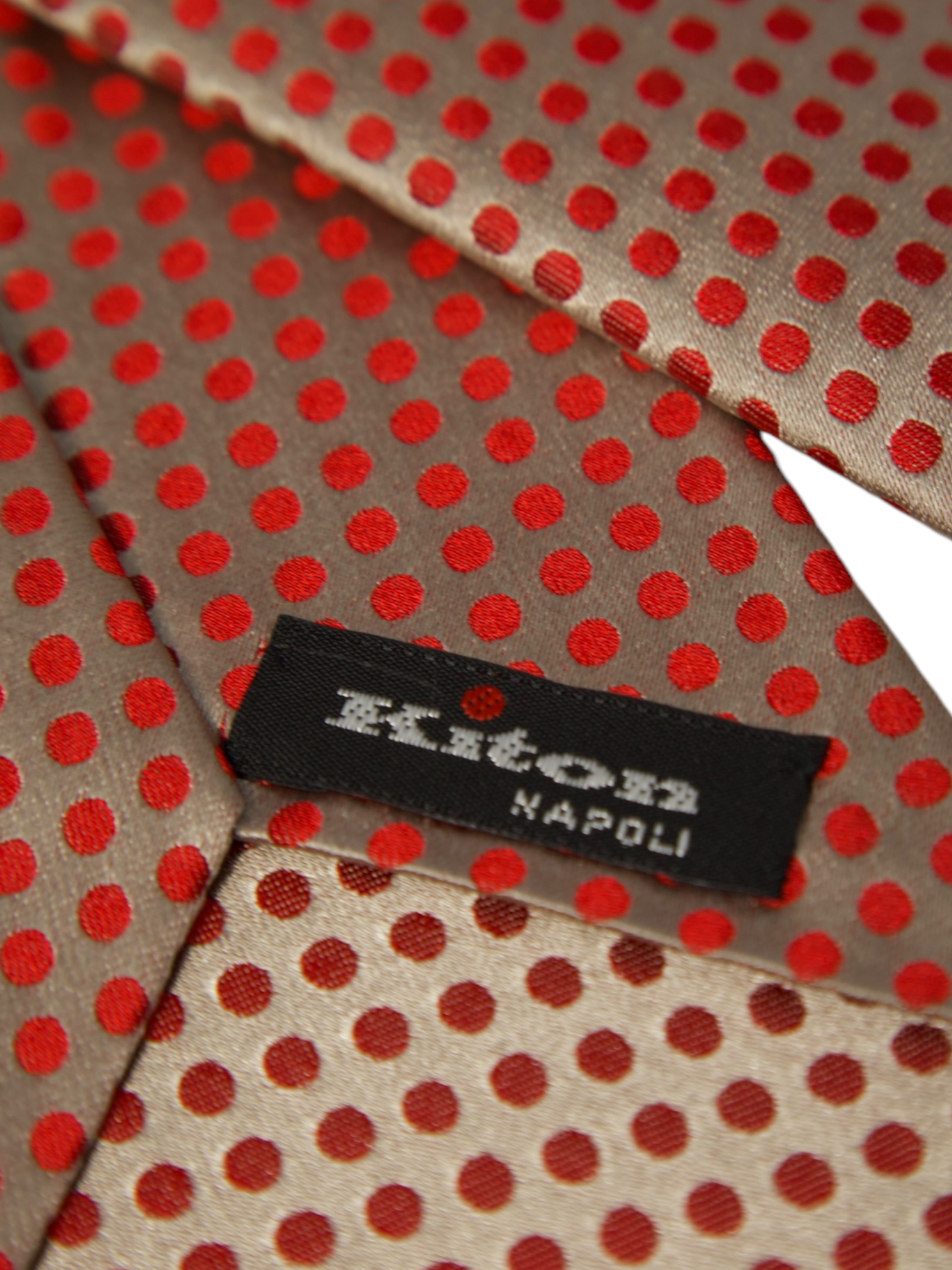 Kiton 7-Fold Grey & Red Polkadot Silk Tie