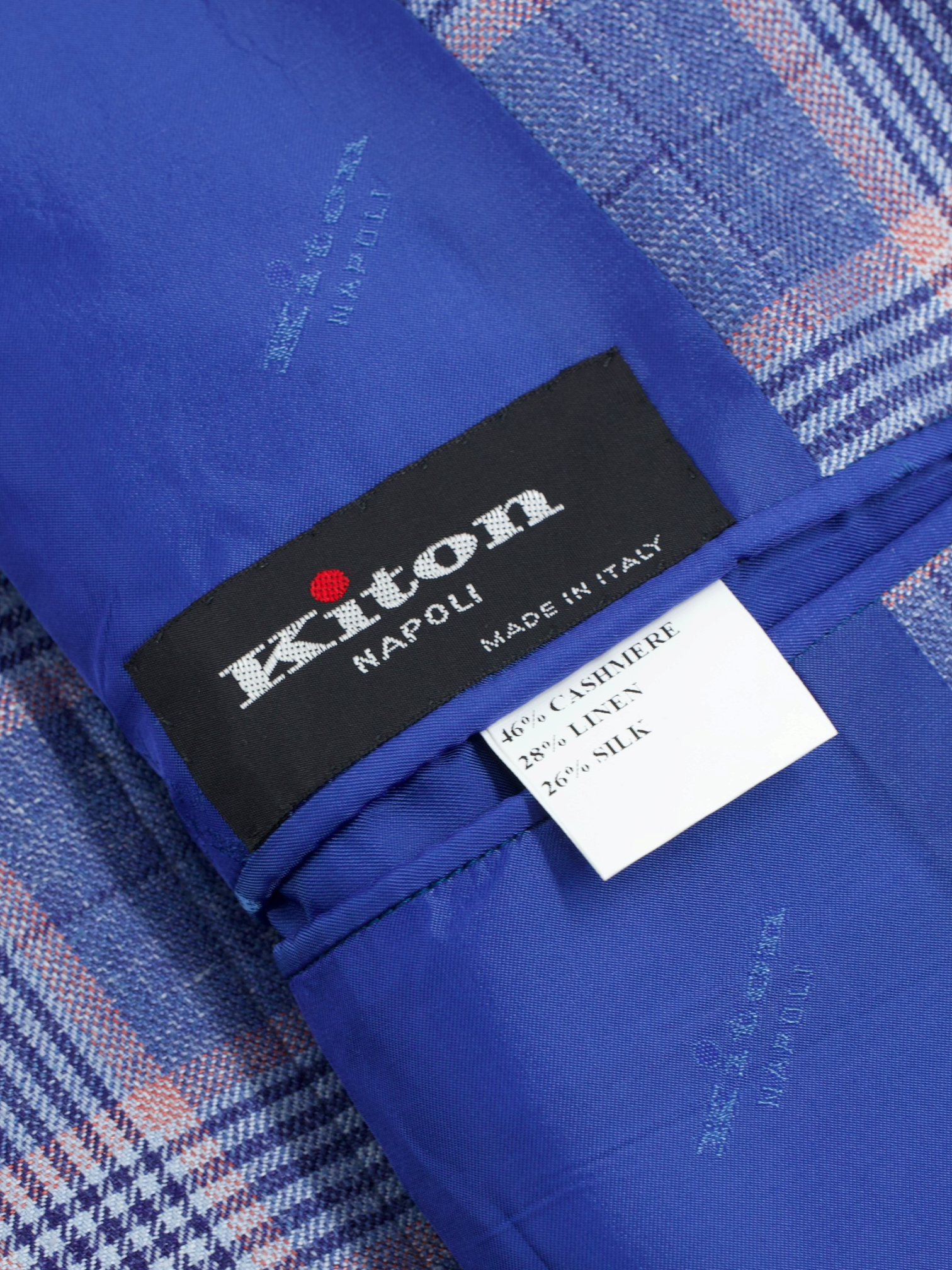 Kiton Light Blue & Pink Cashmere, Linen & Silk Checkered Jacket