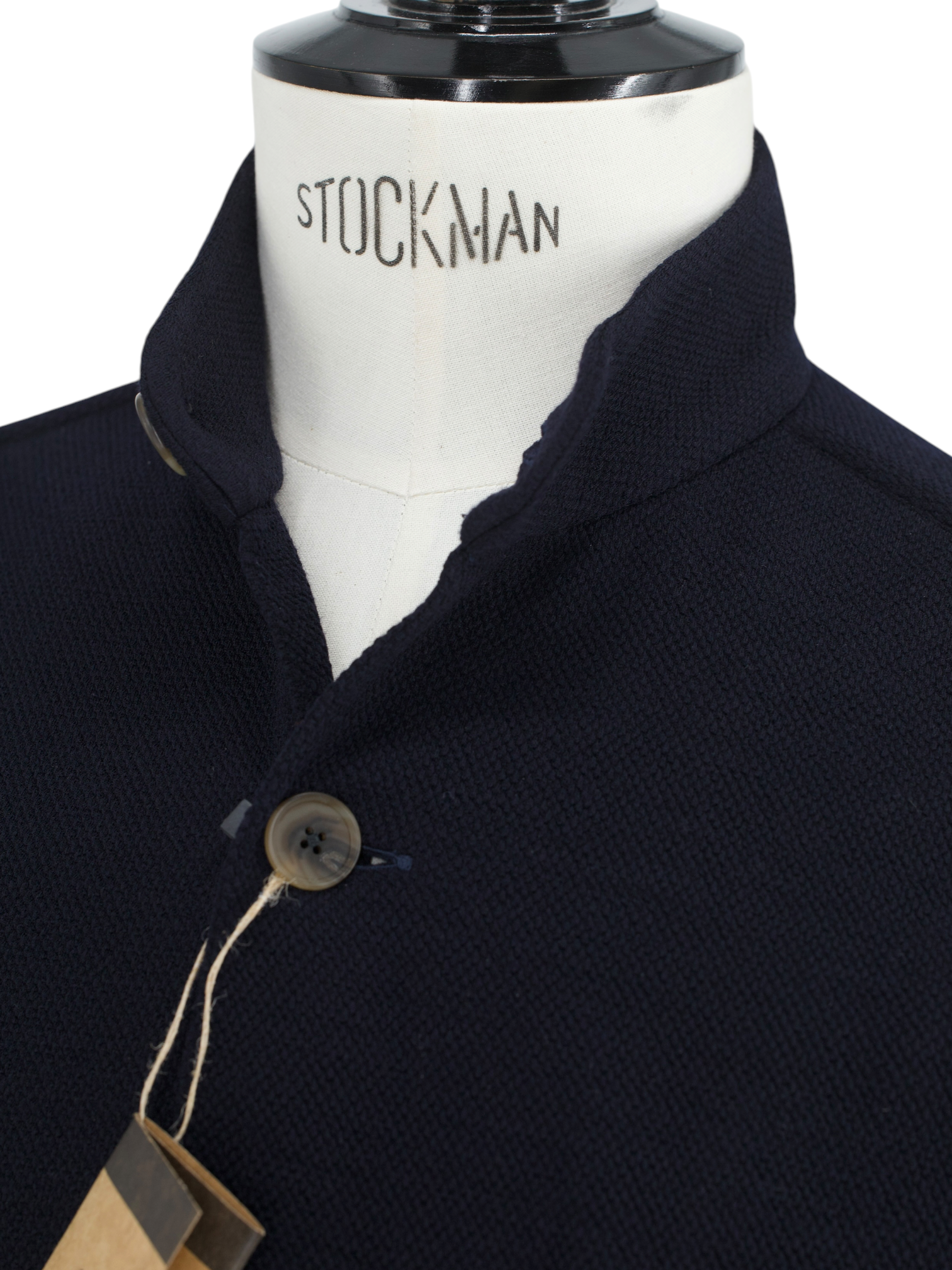 100 Hands Black Piqué-Knitted Wool Mandarin-Collar Traveller Jacket