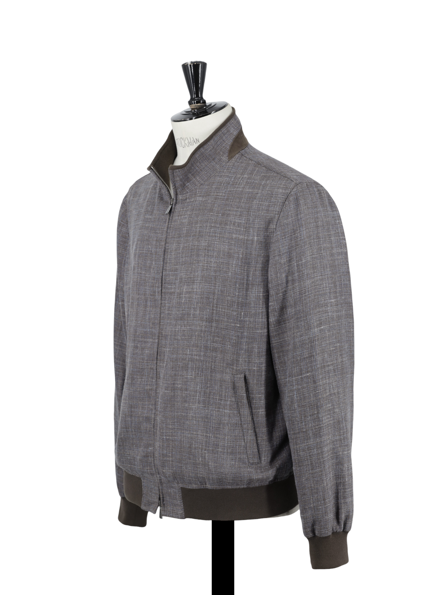 Mandelli Light Brown & Ice Blue Wool, Silk & Linen Melange Summer Bomberjacket