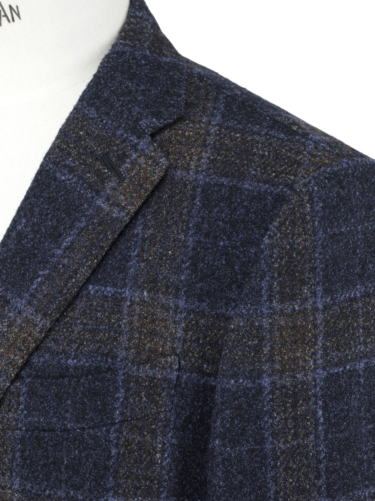 Caruso Blue & Brown Wool, Stretch, Silk & Linnen Boucle Checkered Jacket